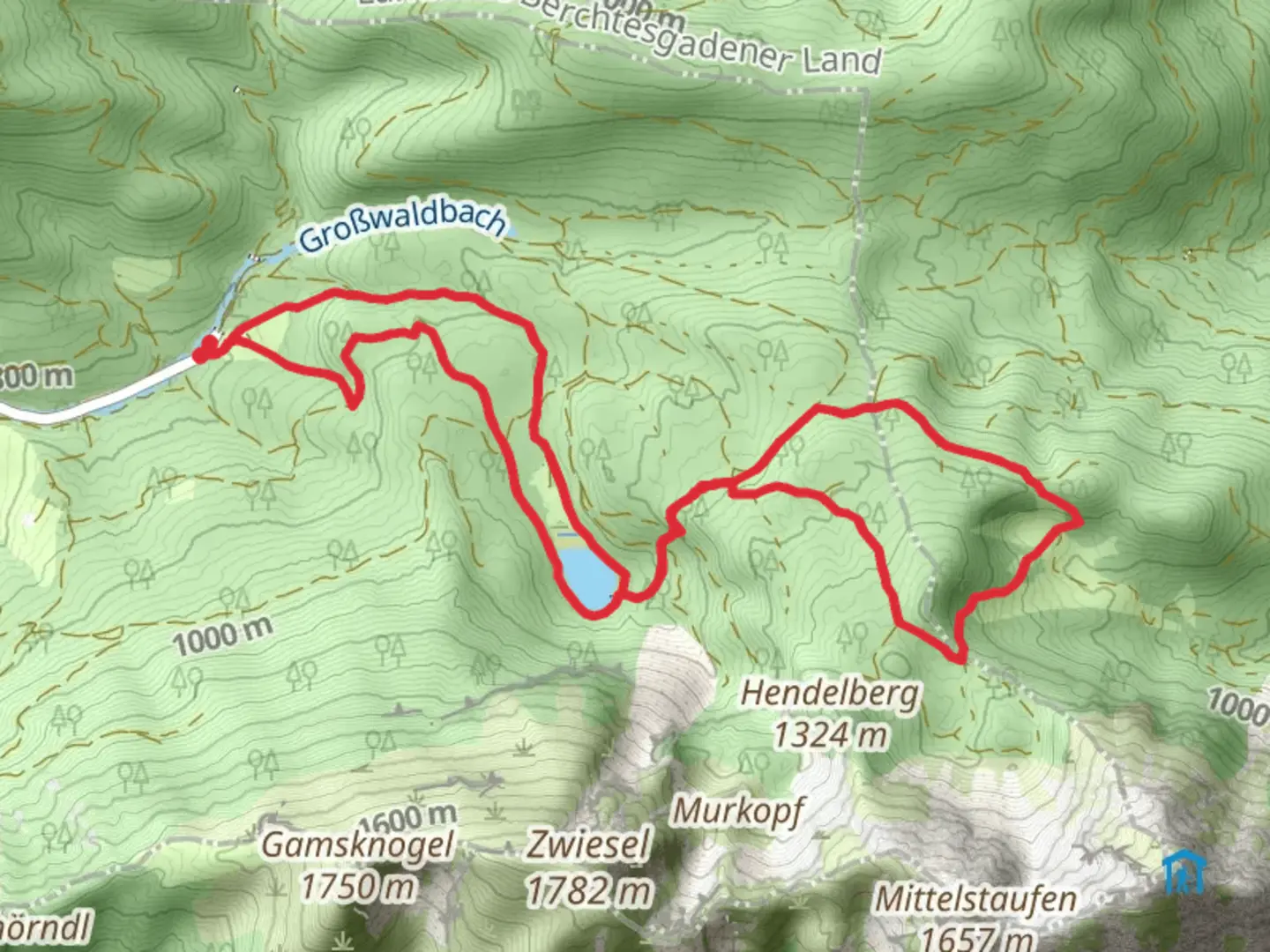 An image depicting the trail Frillensee and Steiner Alm Loop via Frillensee Runde and its surrounding area.