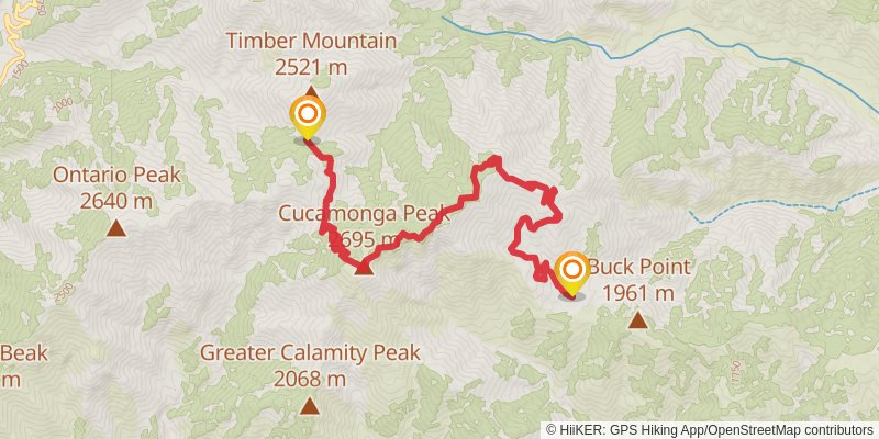 Cucamonga Peak to Icehouse Saddle Trail stage 2 Map