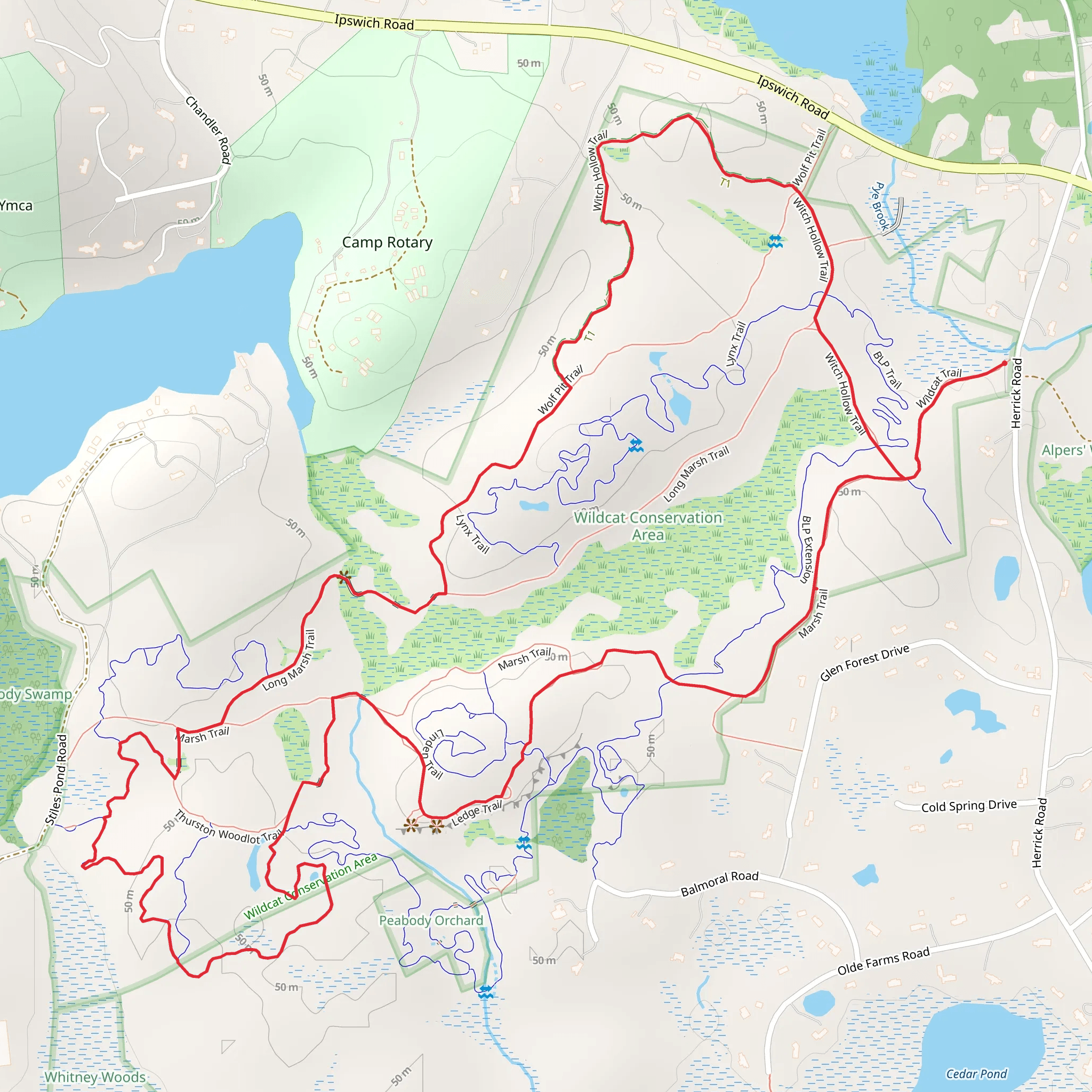 Marsh Trail and Wolf Pit Trail Loop mobile static map