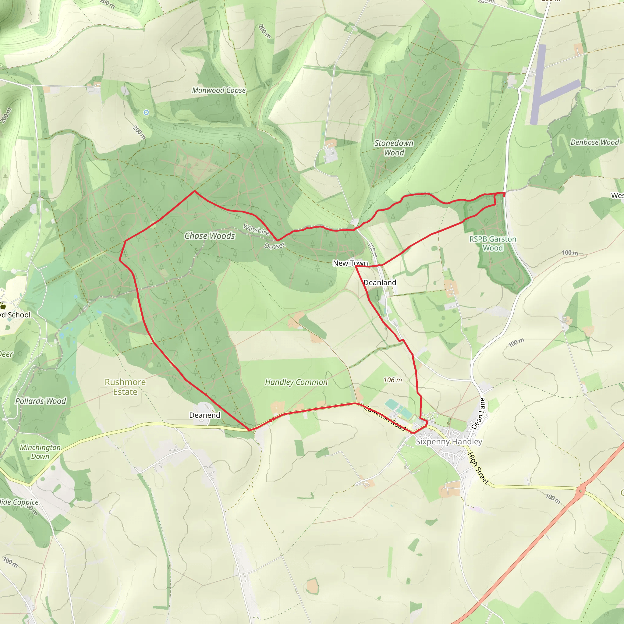 Sixpenny Handley and Deanland Loop via Chase Woods mobile static map