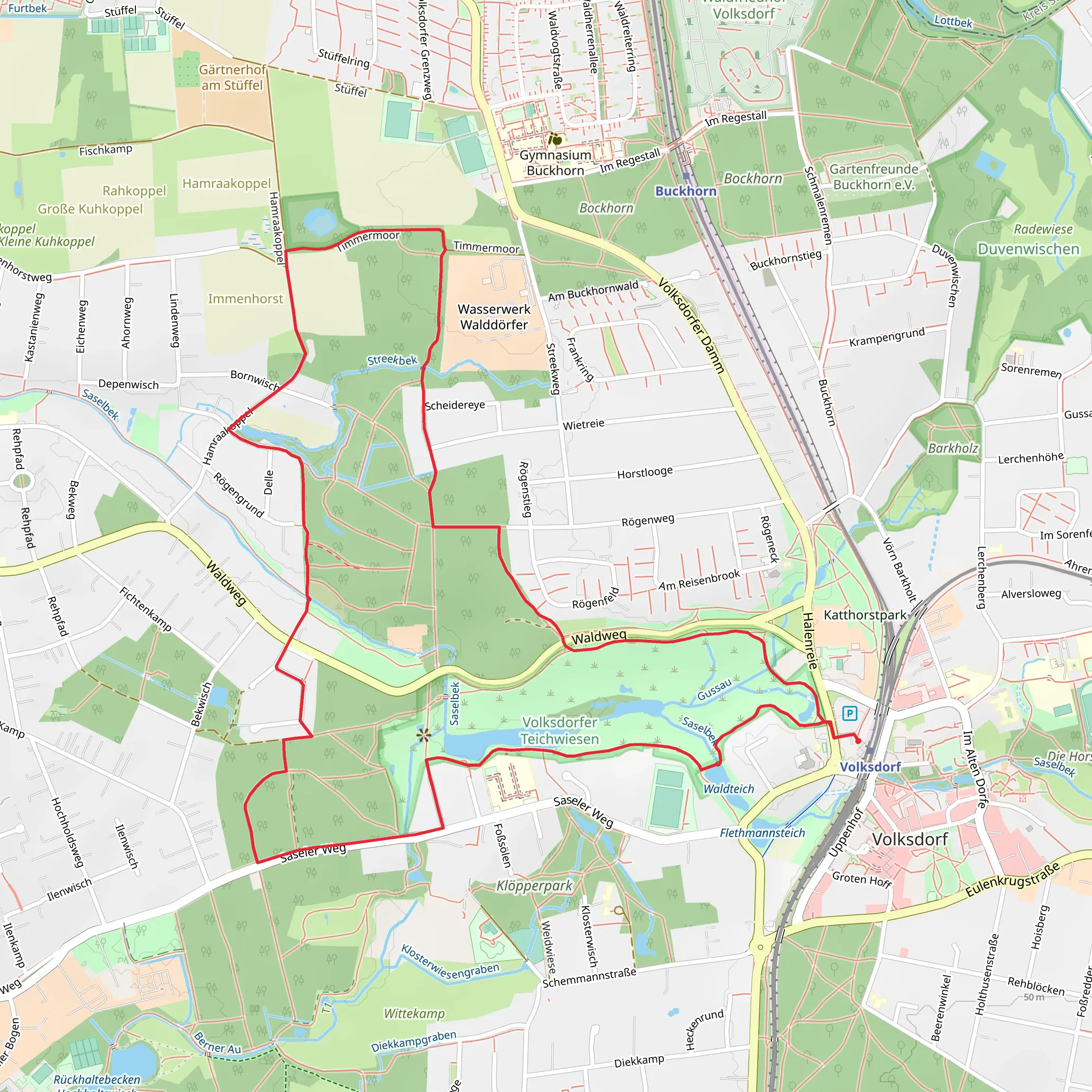 Grosser Teich and Streekbek via Hamraakoppel mobile static map