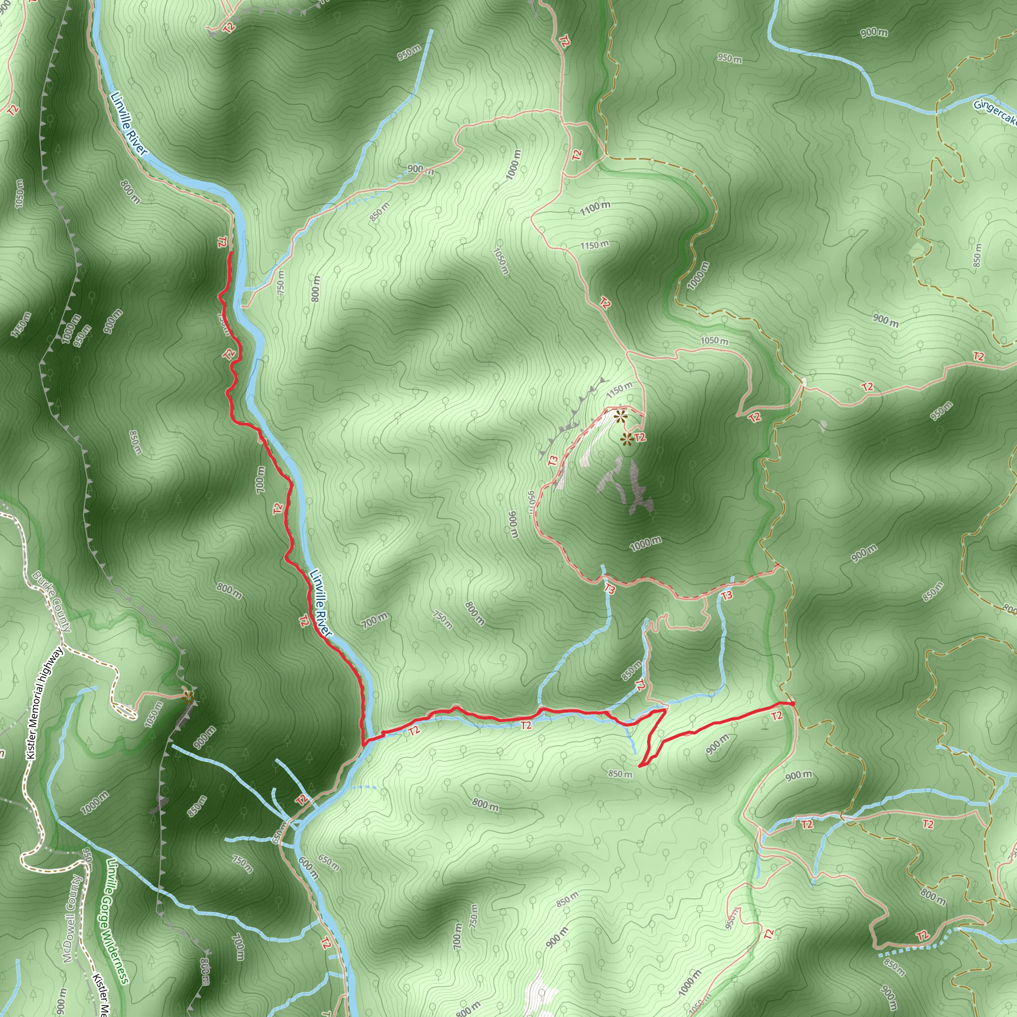 Linville River via Spence Ridge Trail mobile static map