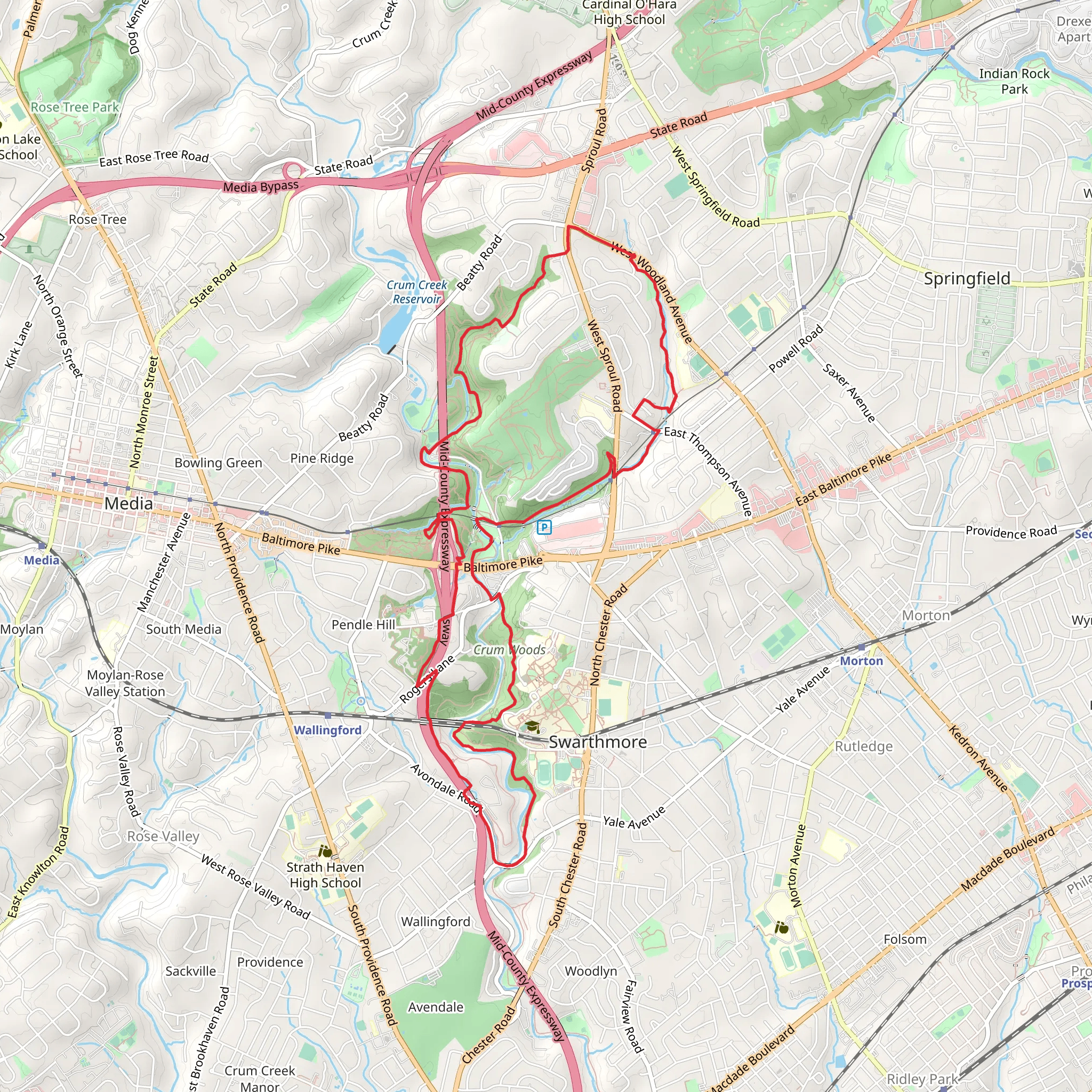 Crum Creek and Crum Woods Loop mobile static map