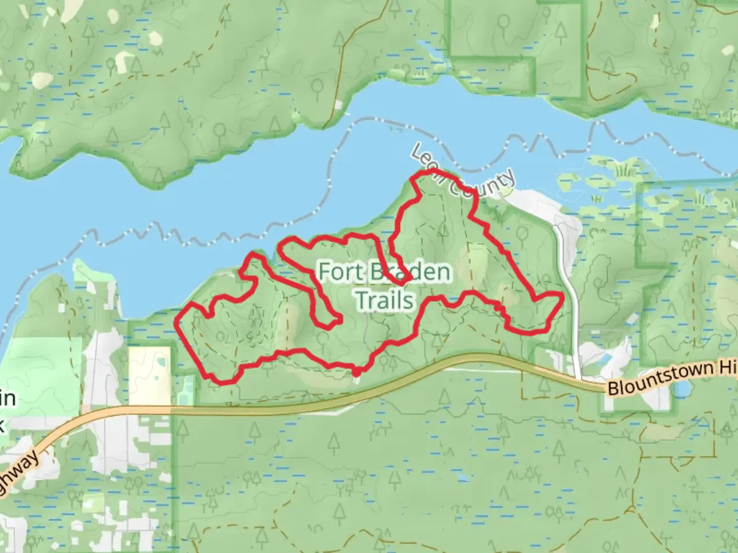 An image depicting the trail East, West and Center Hiking Loop and its surrounding area.
