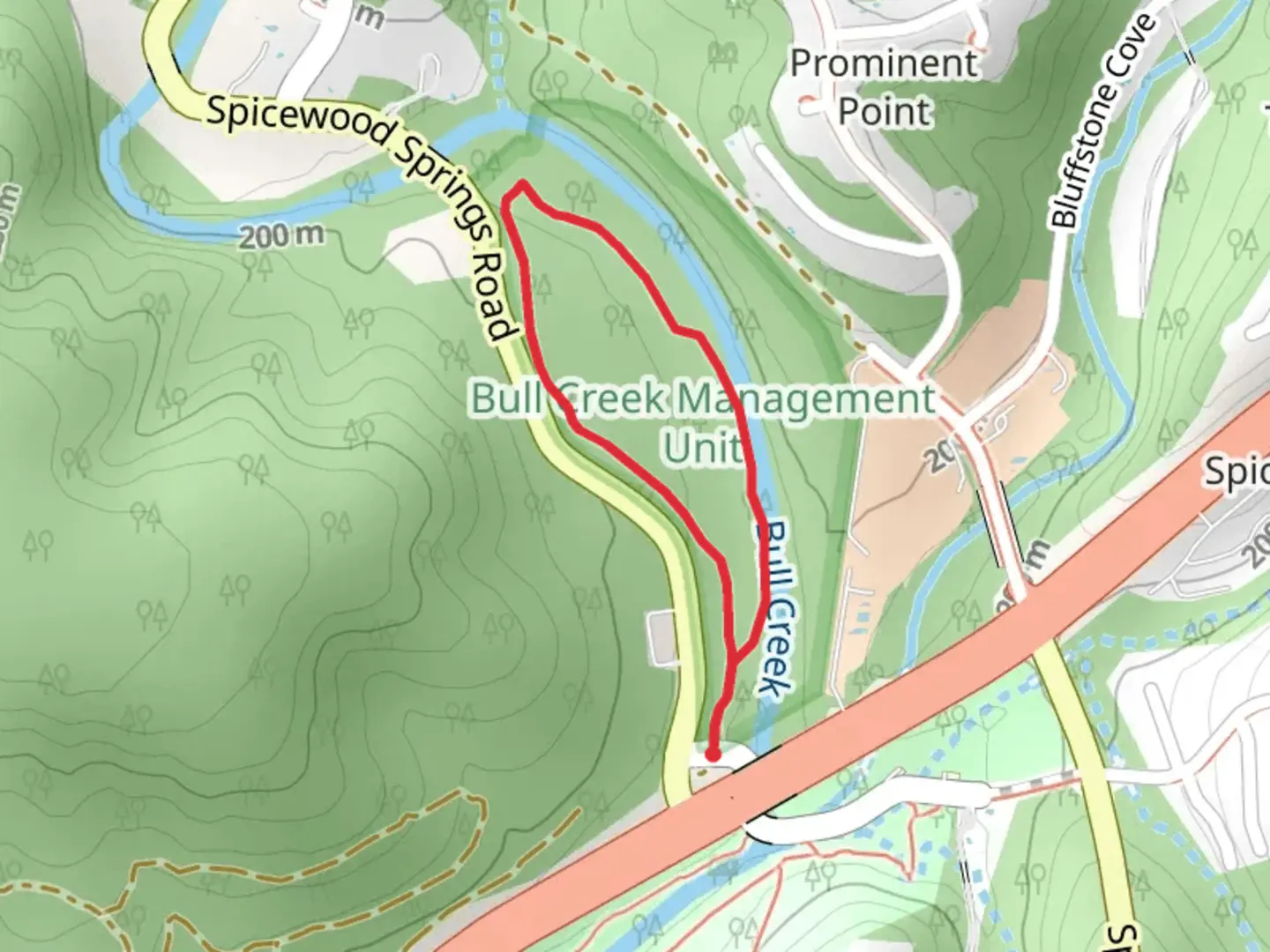 An image depicting the trail Bull Creek West Loop and its surrounding area.
