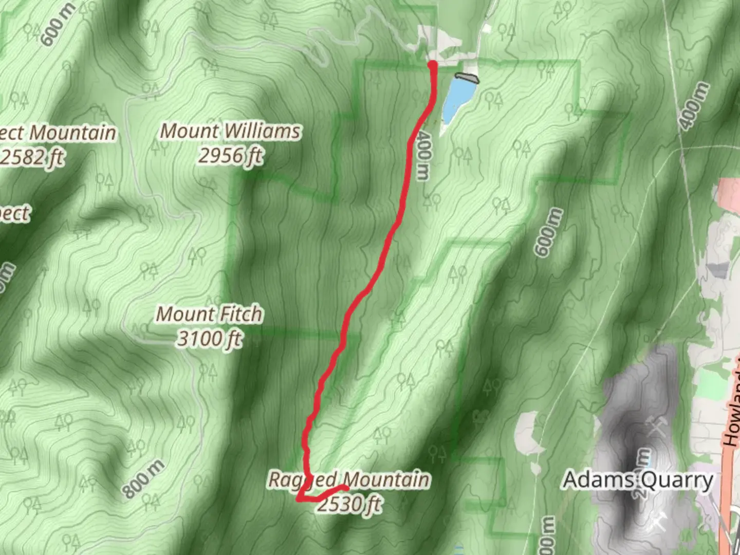 An image depicting the trail Ragged Mountain from Notch Road and its surrounding area.