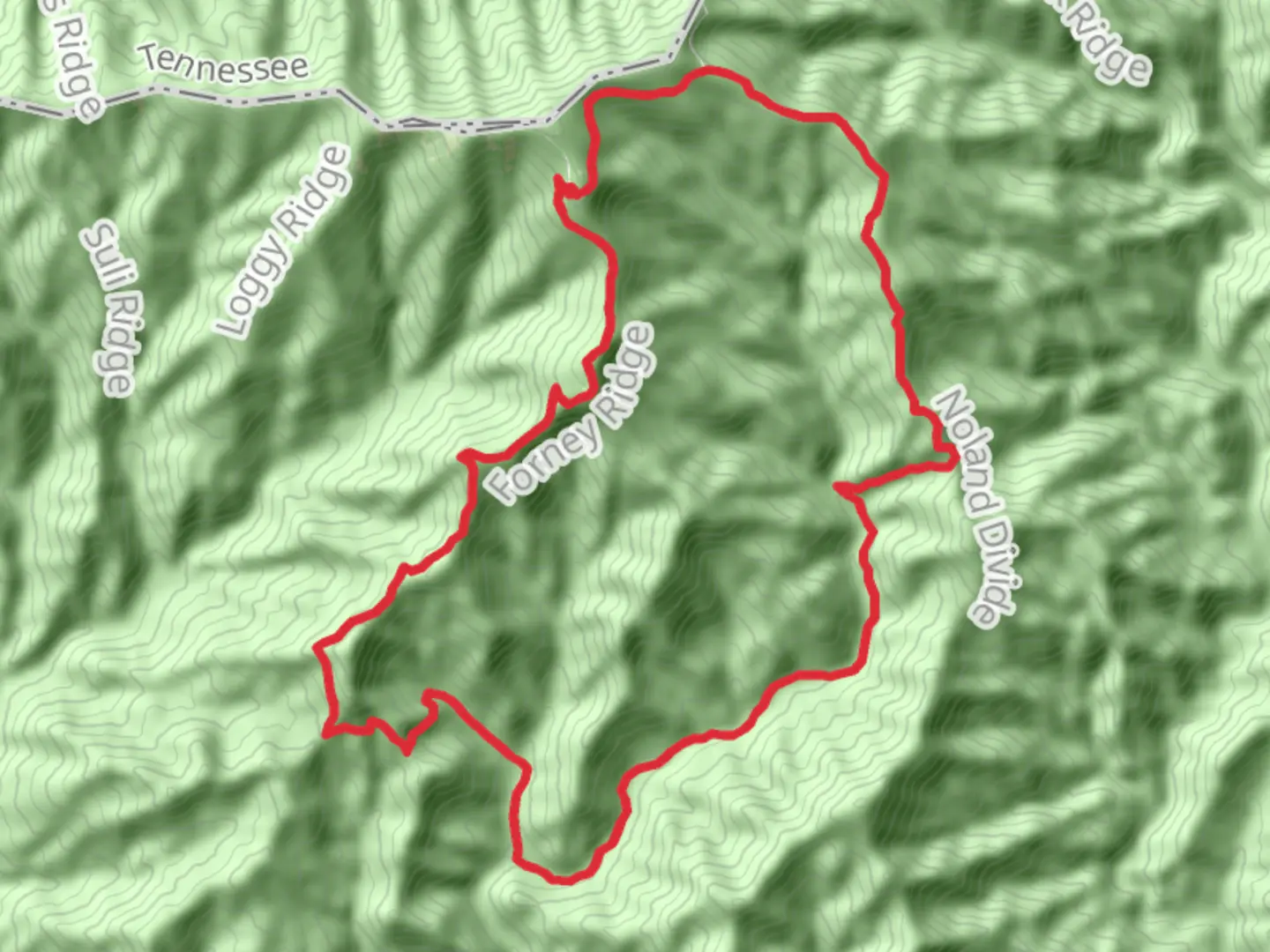 An image depicting the trail Forney Ridge, Andrews Bald, Springhouse Branch and Noland Creek Loop Trail and its surrounding area.