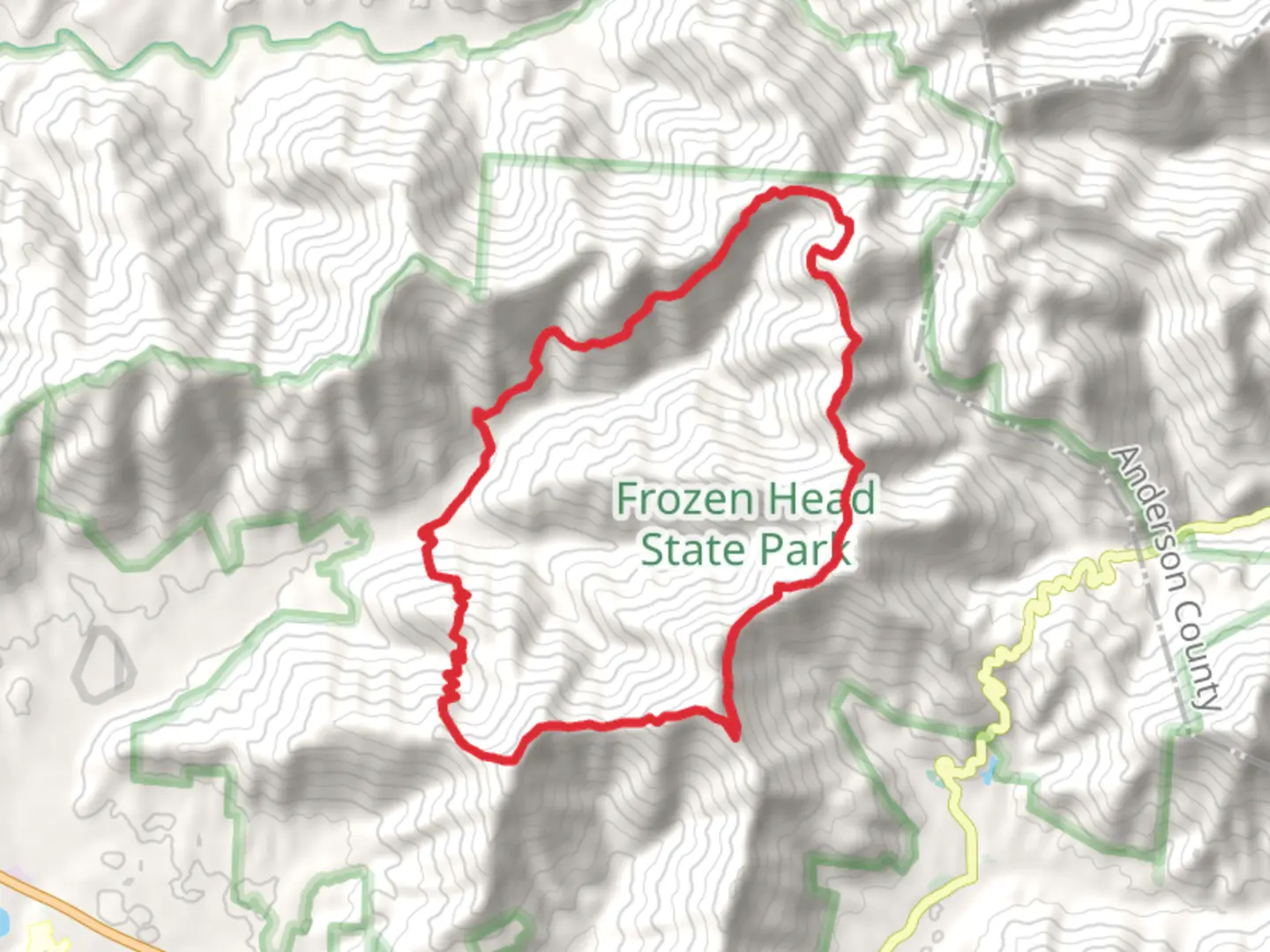 An image depicting the trail Chimney Top and West Lookout Tower Loop Trail and its surrounding area.