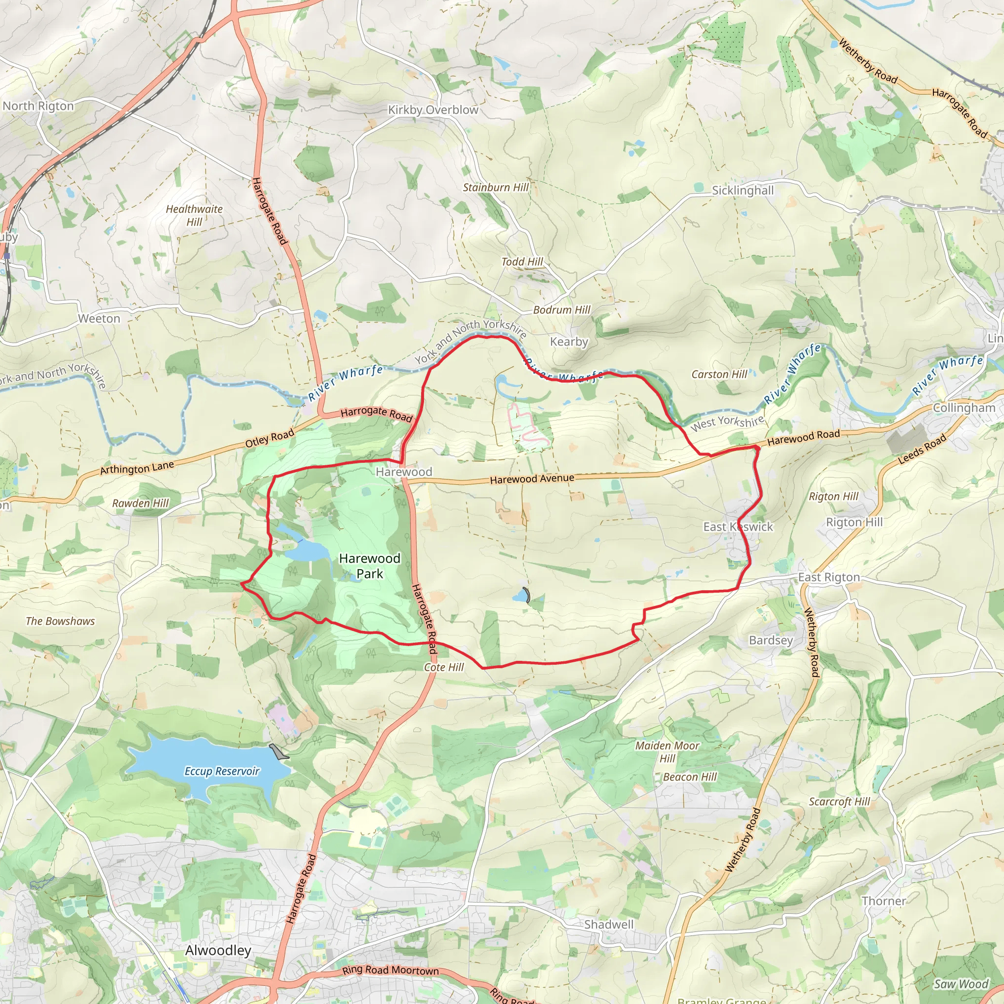 The Grove, Cathrick Wood and Wharfedale via Leeds Country Way and Ebor Way mobile static map