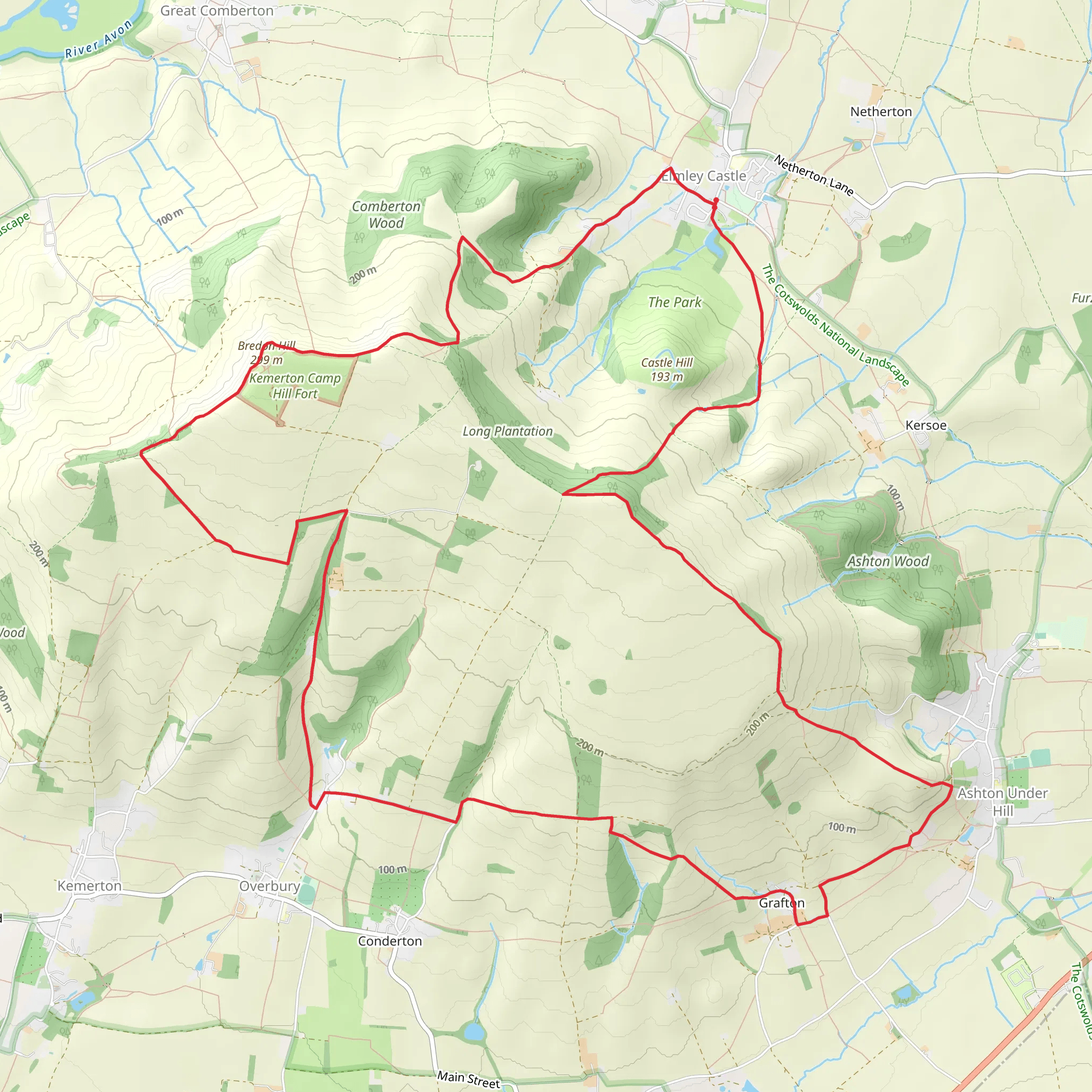 Bredon Hill circular from Elmley Castle mobile static map