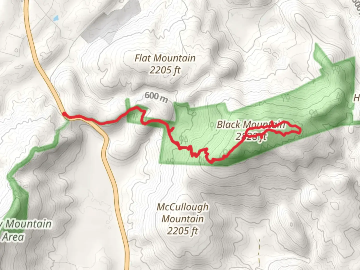 An image depicting the trail Black Mountain via Grassy Cove Trail and its surrounding area.