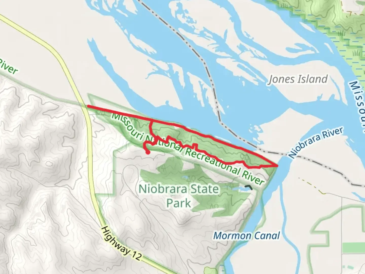 An image depicting the trail Niobrara River and Mormon Canal Loop and its surrounding area.
