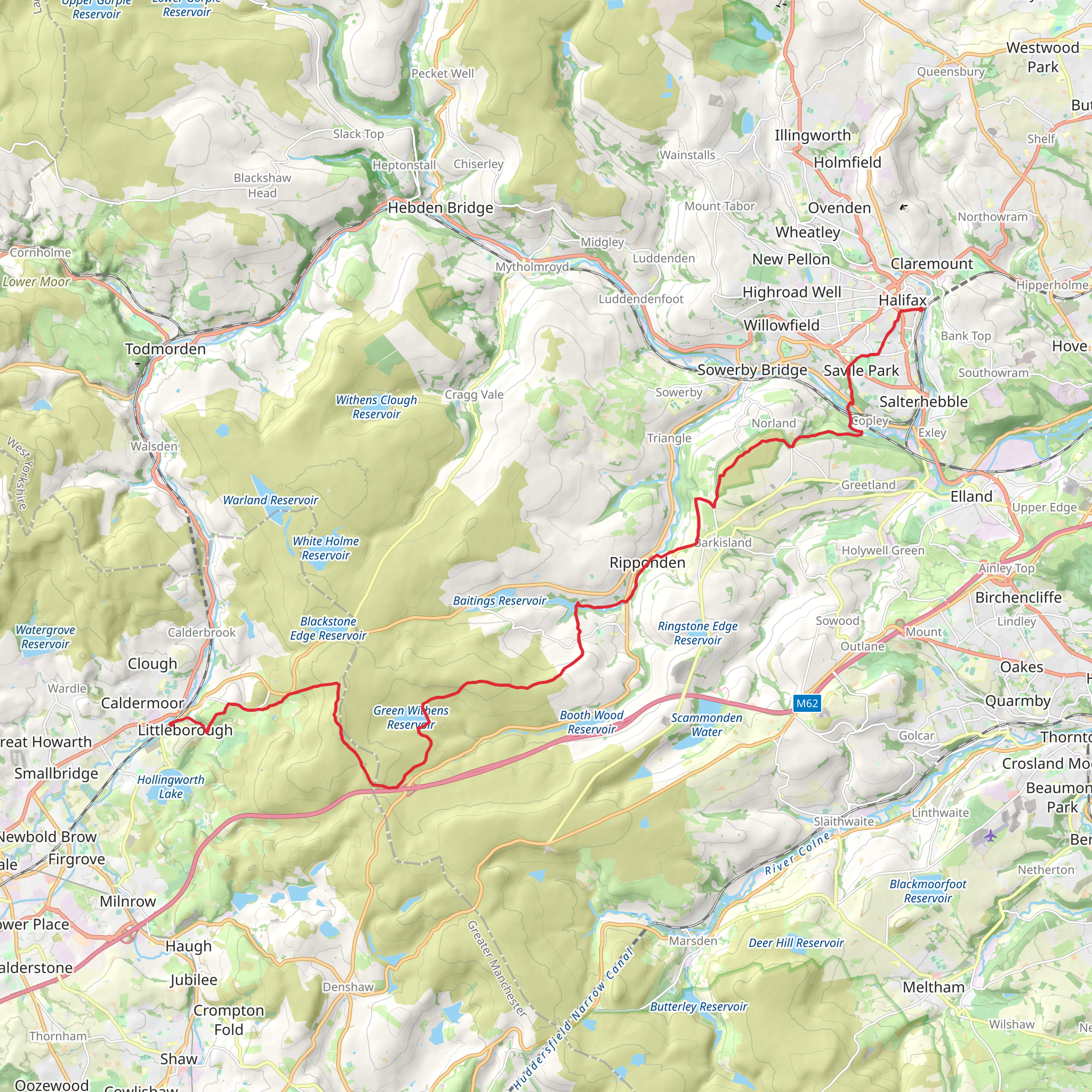 Halifax to Littleborough Walk mobile static map