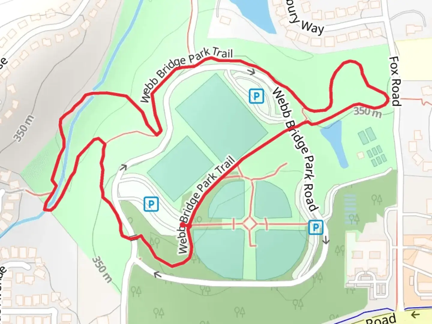 An image depicting the trail Webb Bridge Park Loop Trail and its surrounding area.