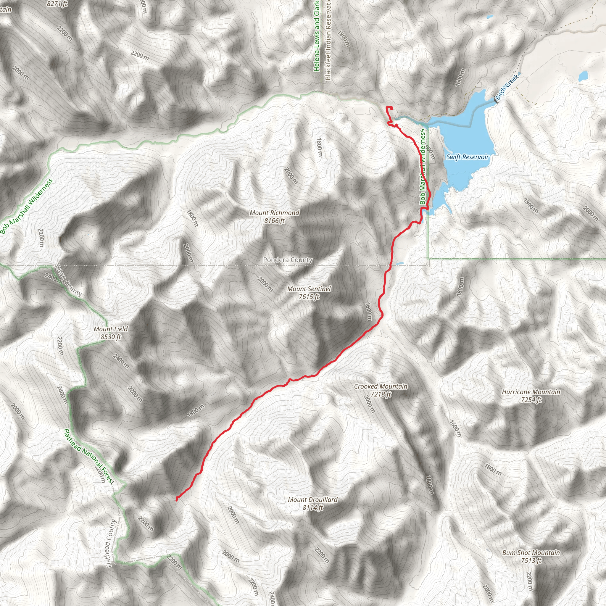 Middle Fork Birch Creek Trail from Swift Reservoir mobile static map