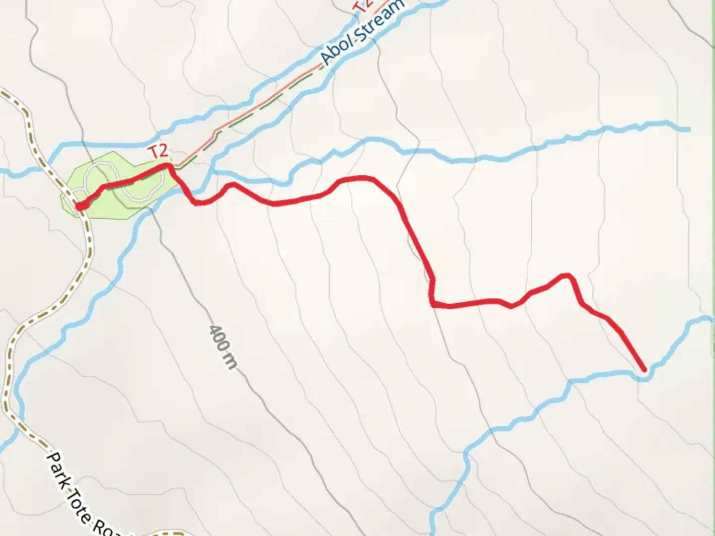 An image depicting the trail Little Abol Falls from Park Tote Road and its surrounding area.