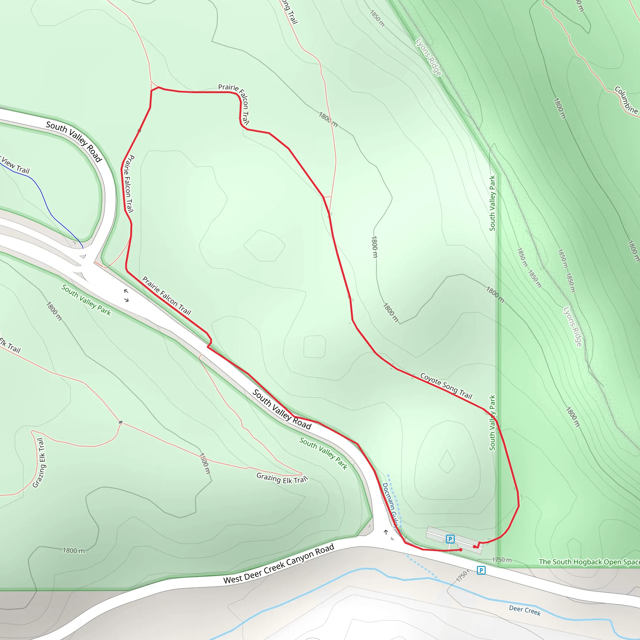 Coyote Song Trail and Prairie Falcon Loop Trail mobile static map