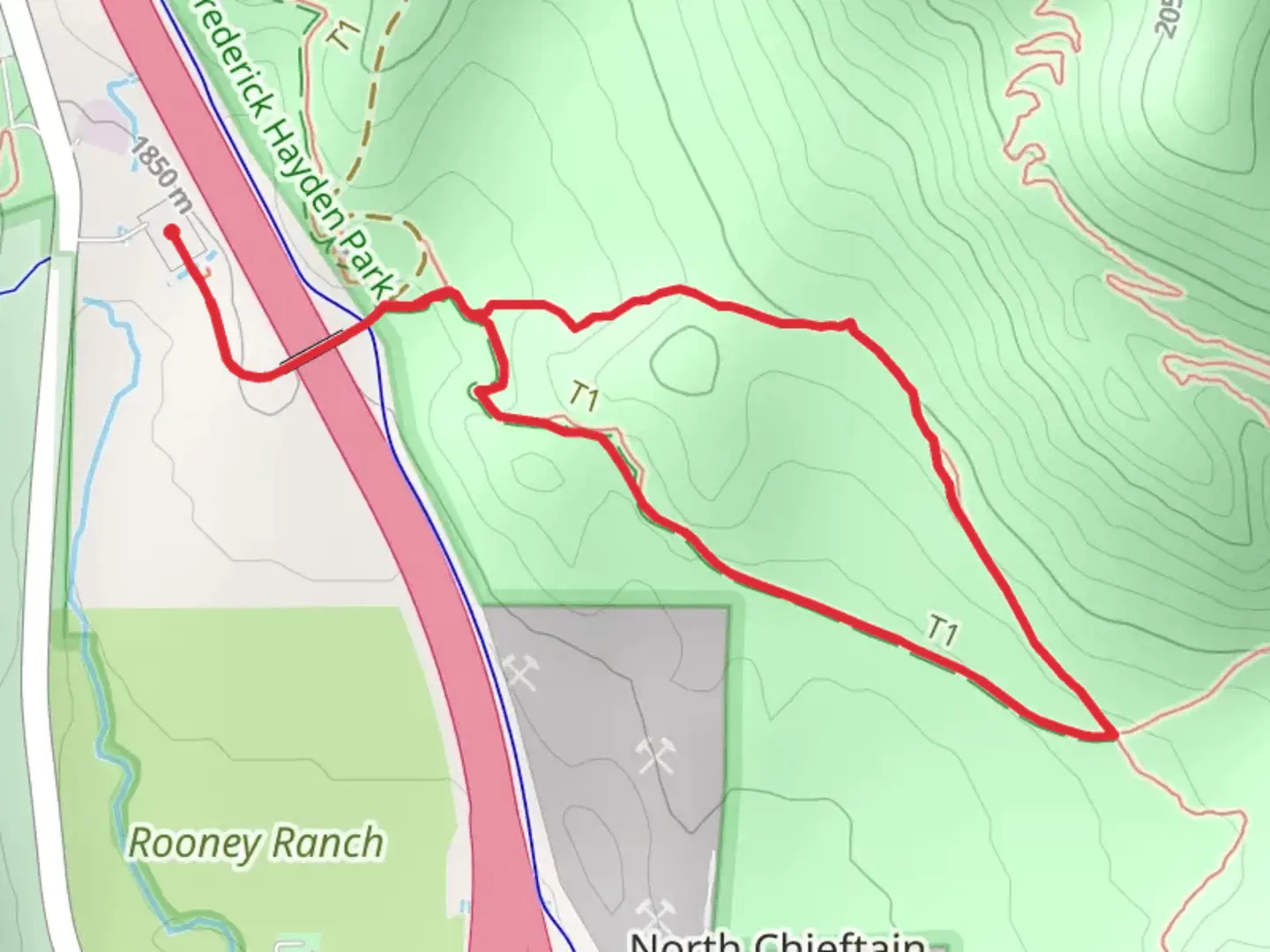 An image depicting the trail Rooney Valley Loop Trail and its surrounding area.