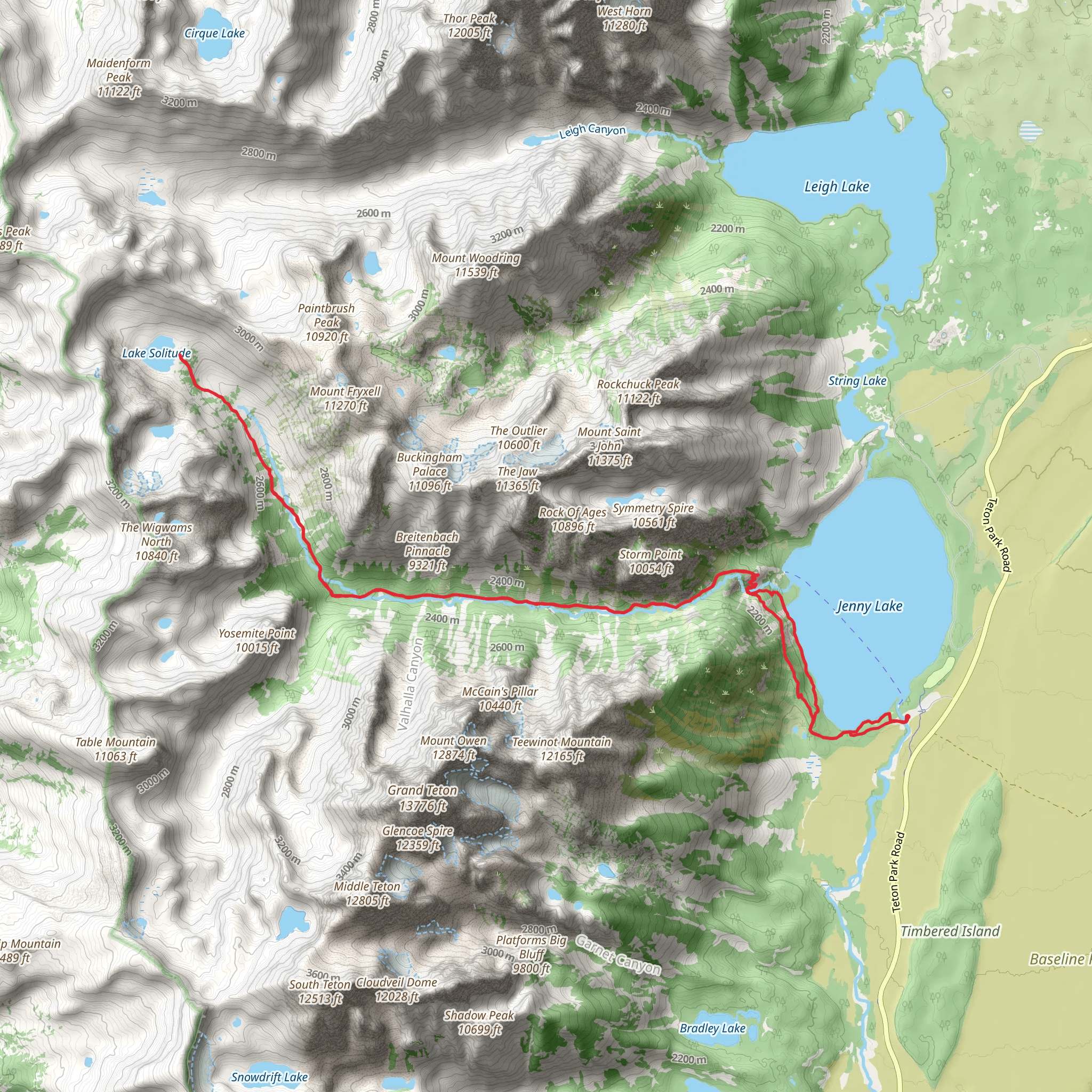 Lake Solitude via Exum Trail mobile static map
