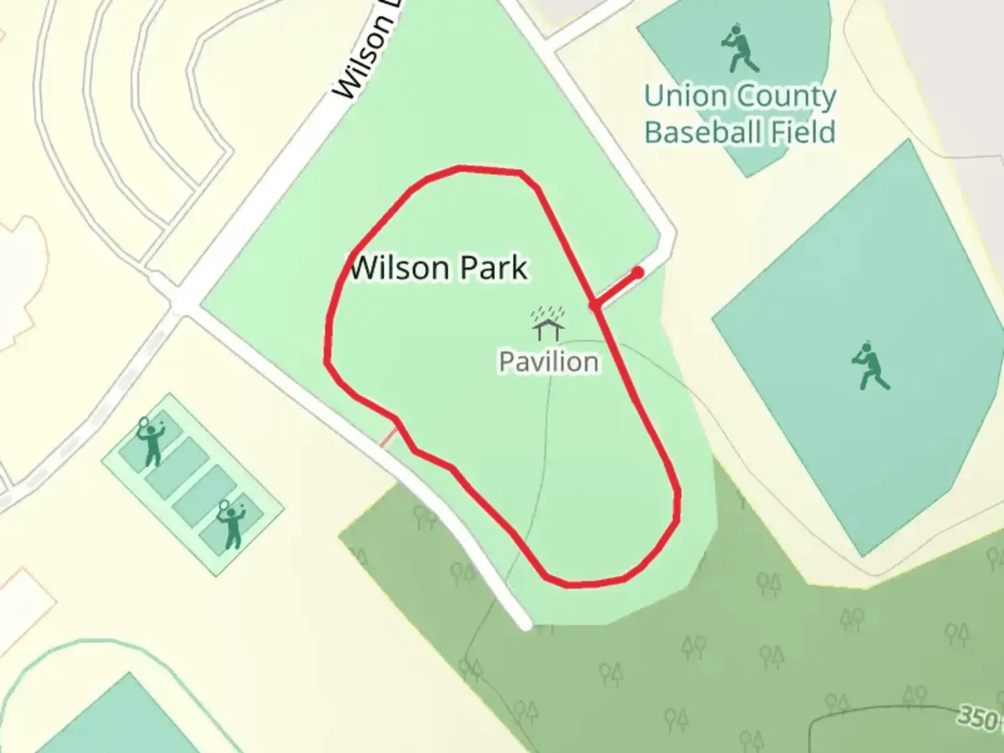 An image depicting the trail Wilson Park Loop and its surrounding area.