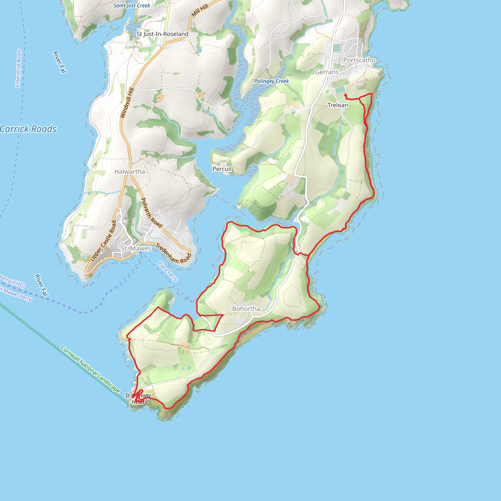 Greeb Point, St Anthony and Killigerran Head via SWCP mobile static map