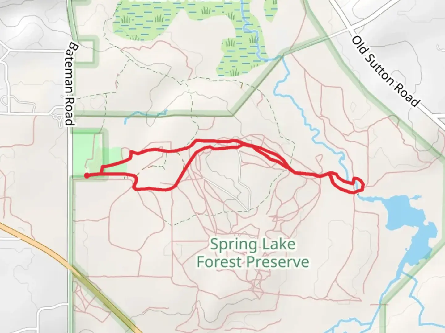 An image depicting the trail Spring Creek via Countryside Park and its surrounding area.