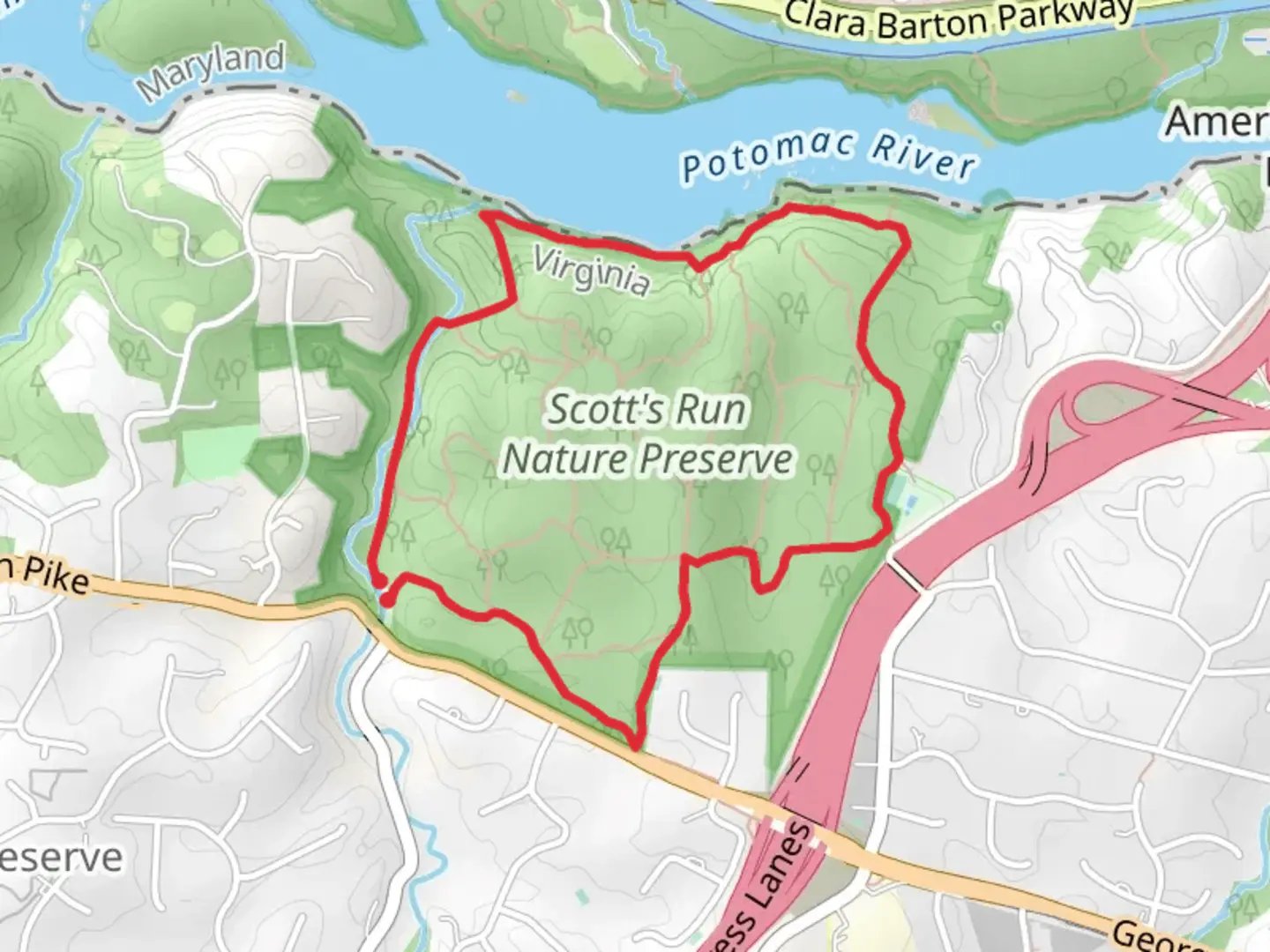 An image depicting the trail Potomac Heritage Trail and Oak Trail and its surrounding area.