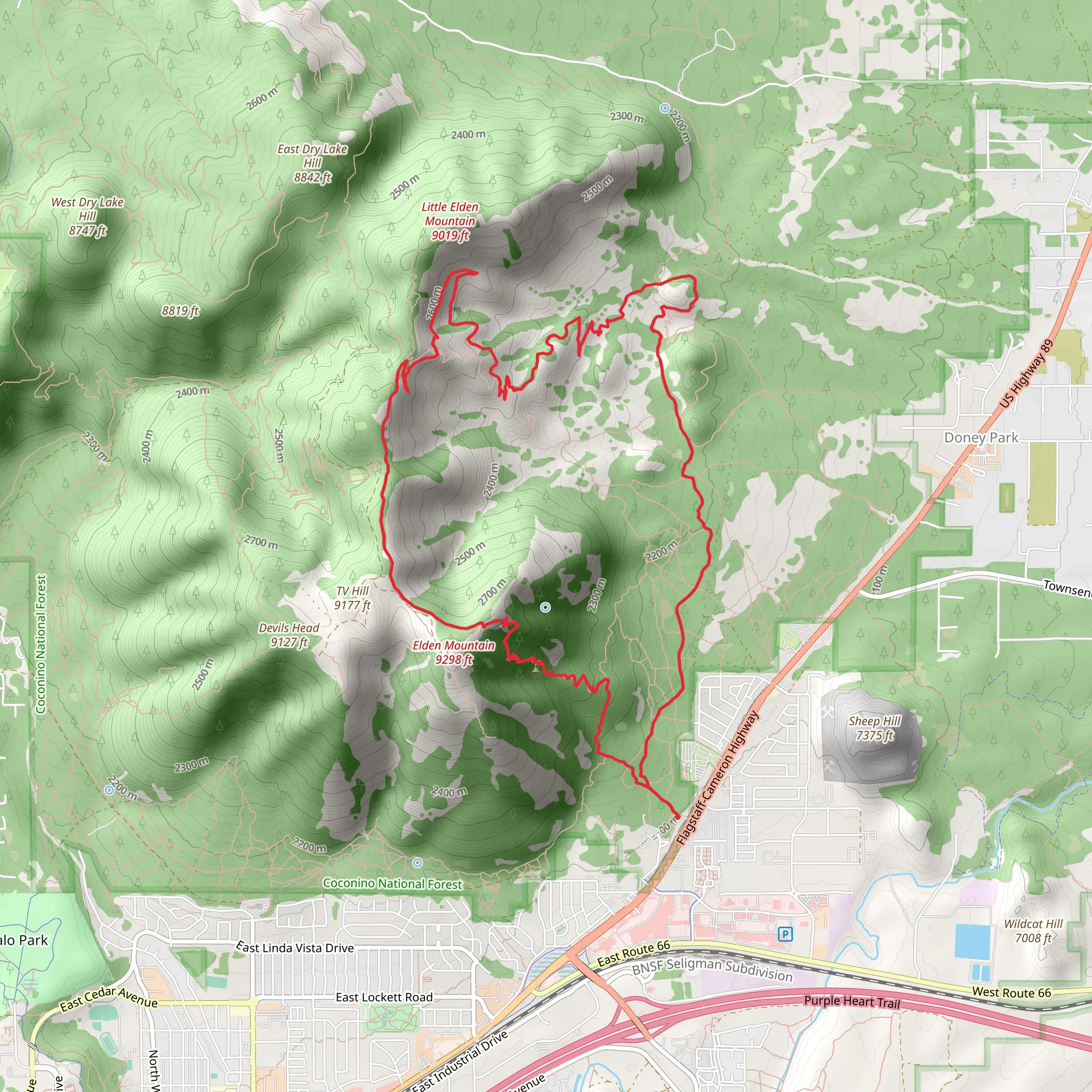 Little Elden Mountain via Heart Trail mobile static map