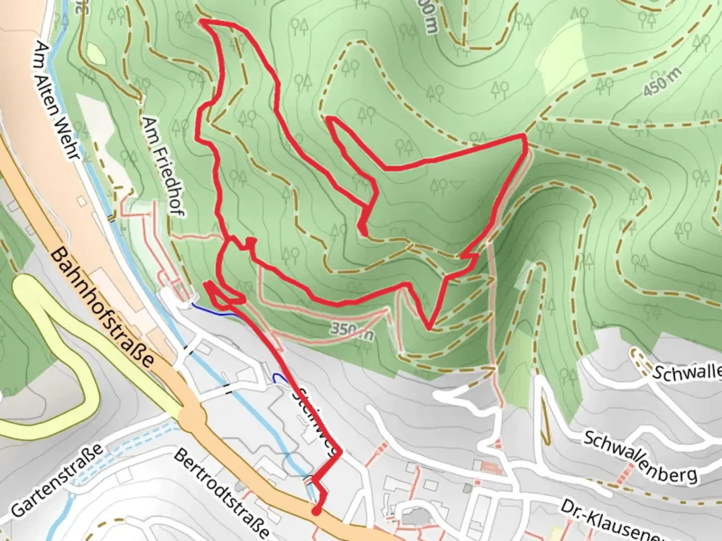 An image depicting the trail Kirchberg Loop via Adenauer Kreuzweg and its surrounding area.
