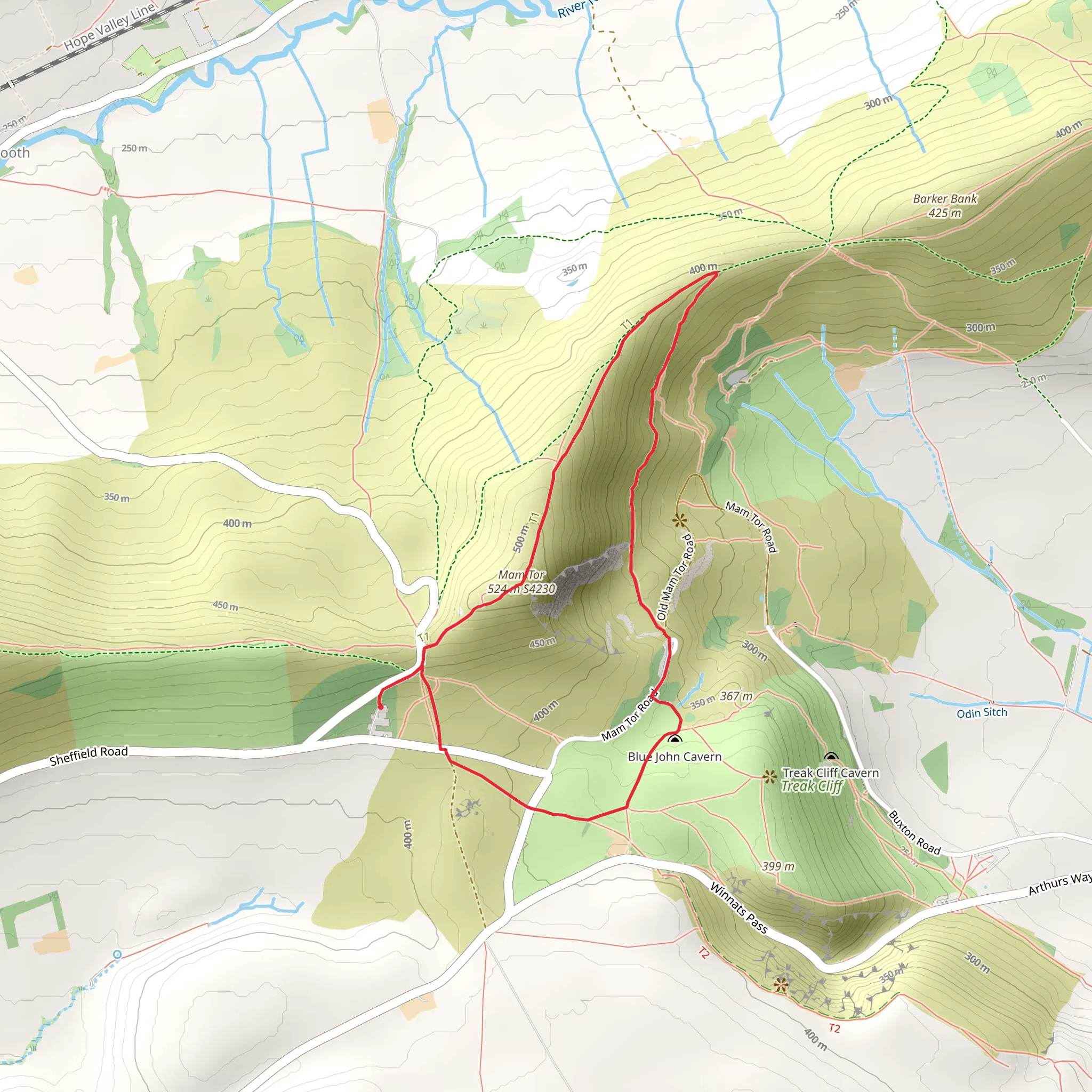 Mam Tor and Blue John Cavern Loop mobile static map