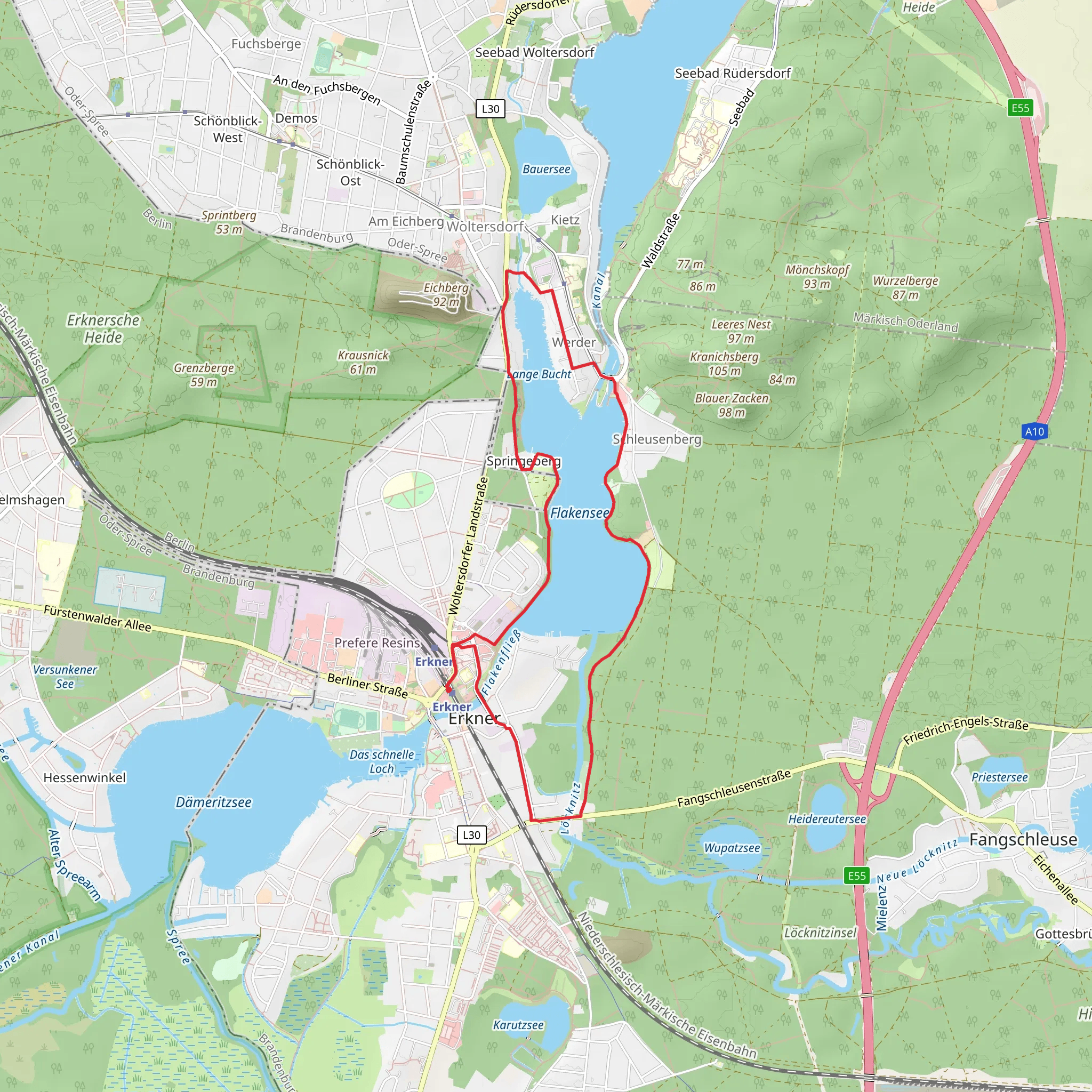 Flakensee Loop via Mueggel Spree Weg mobile static map