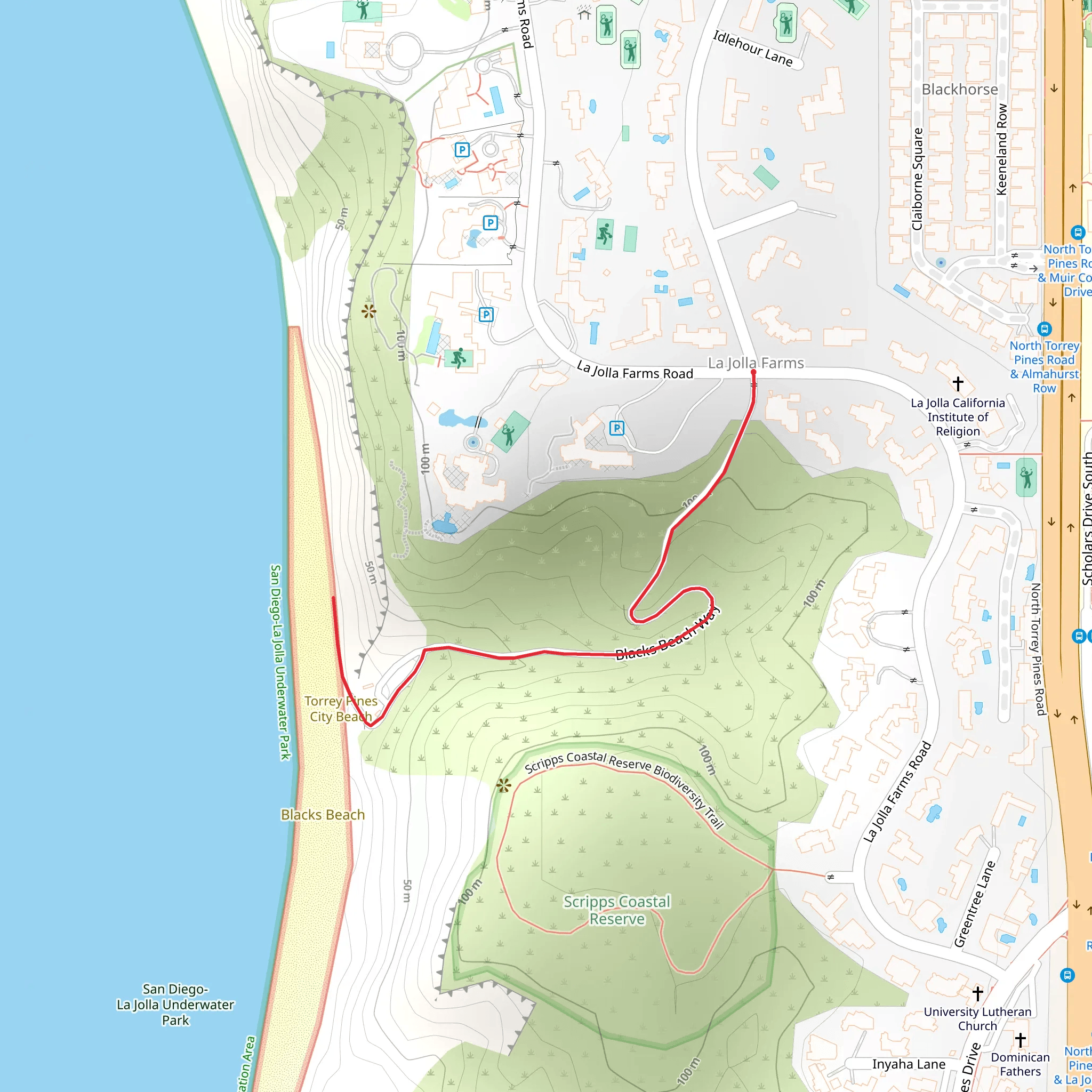 Blacks Beach Way mobile static map