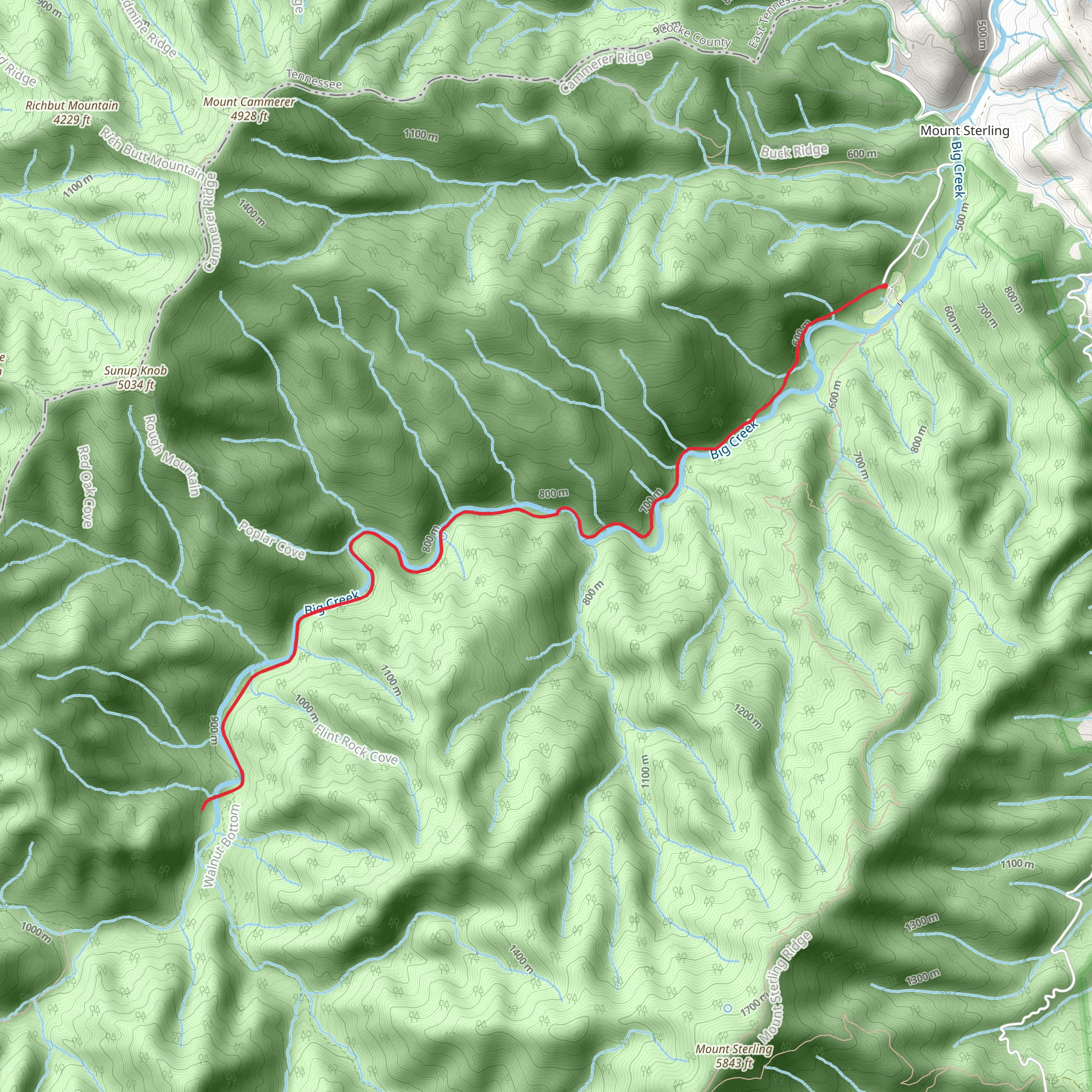 Lower Walnut Bottom - Big Creek Trail mobile static map