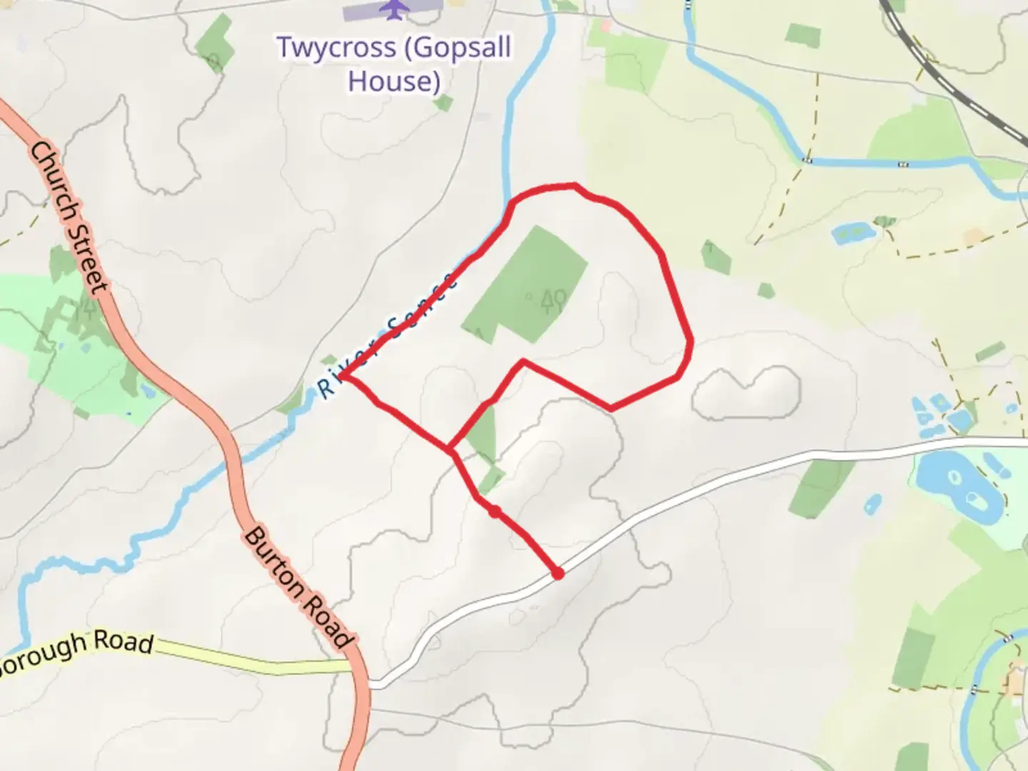 An image depicting the trail River Scene and Triangle Spinney Loop and its surrounding area.