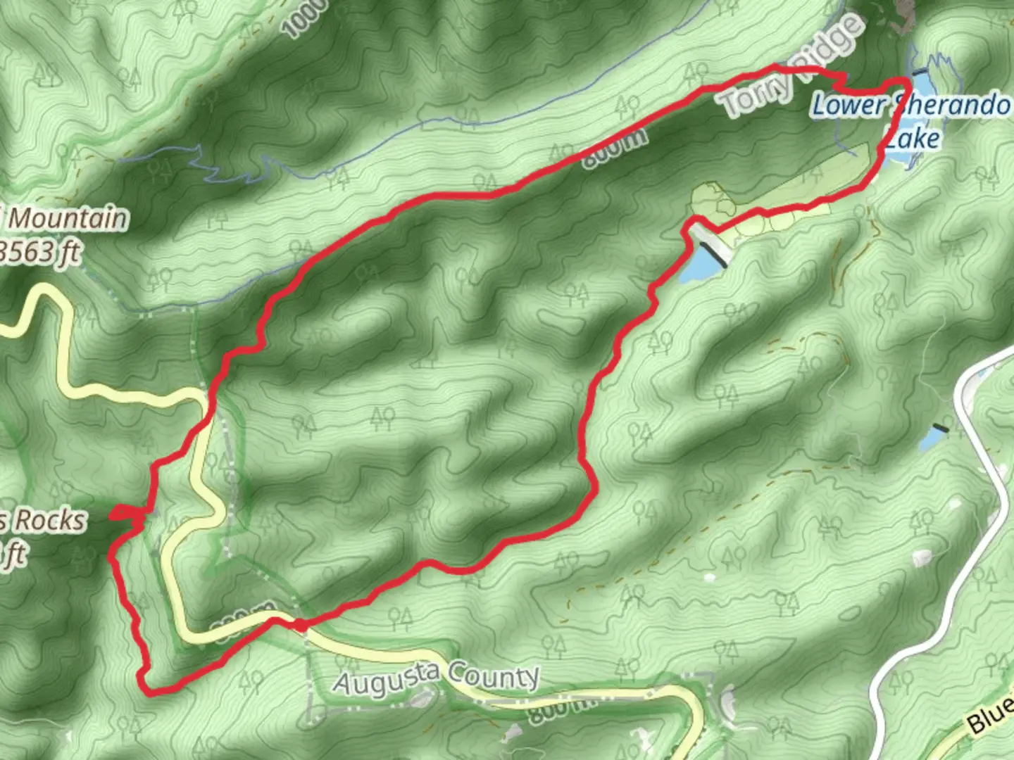 An image depicting the trail White Rock Falls, Tony Ridge and White Rock Gap Loop Trail and its surrounding area.