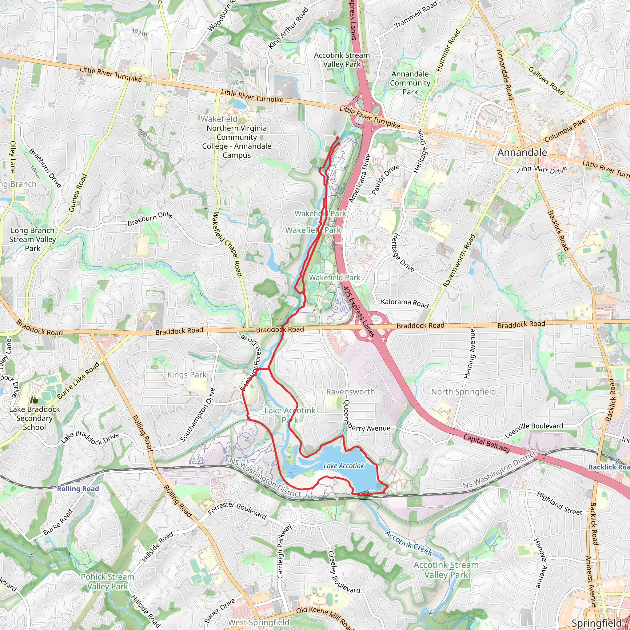 Cross Country and Lake Accotink Loop Trail mobile static map