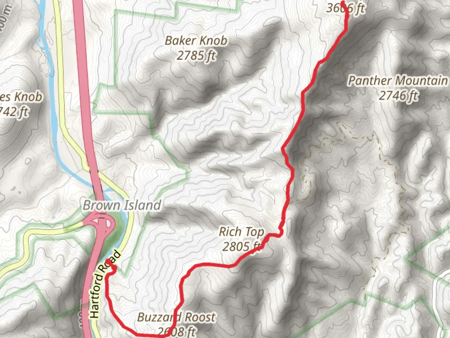 An image depicting the trail Buzzard Roost and Stone Mountain Trail and its surrounding area.