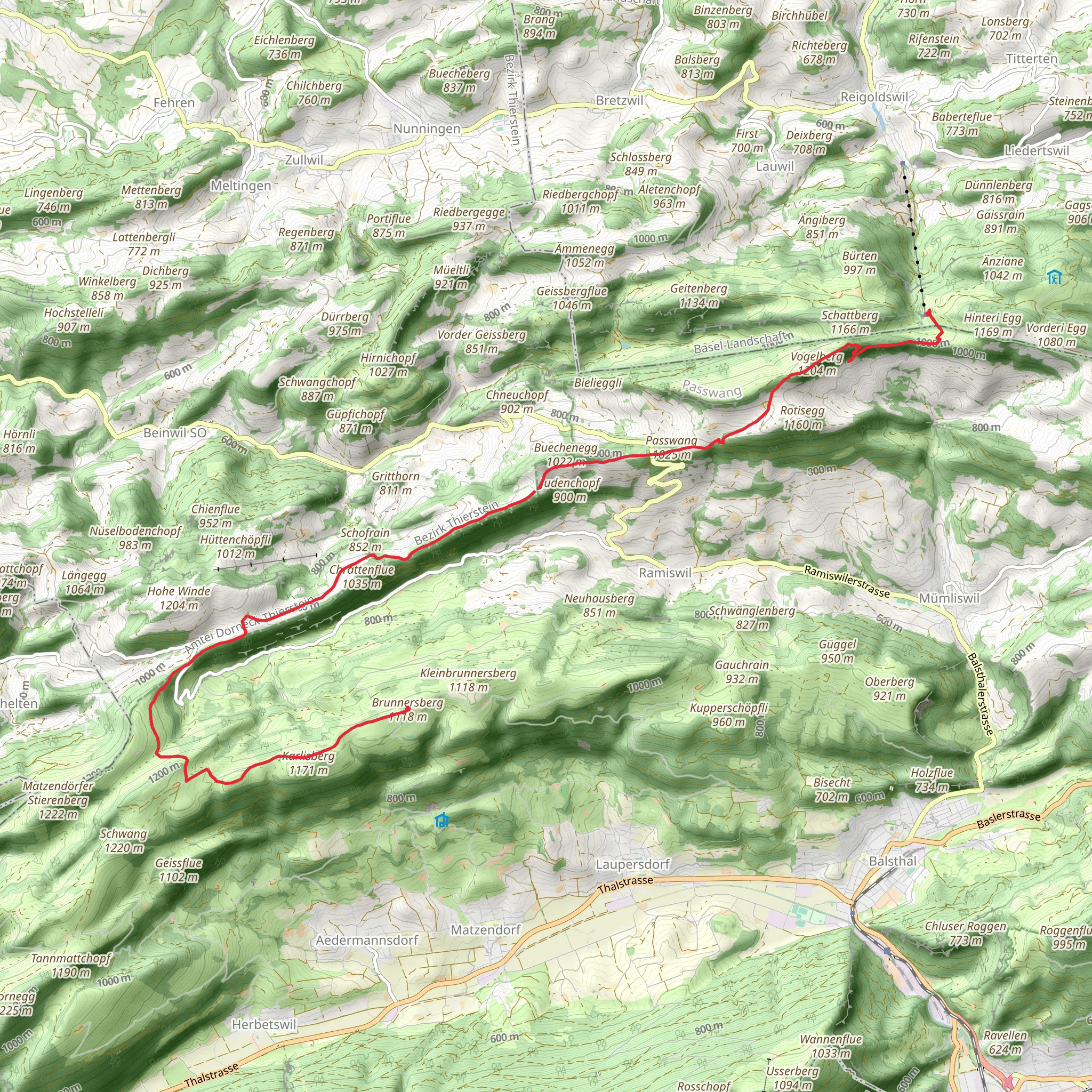 Reigoldswil Wasserfallen to Brunnersberg mobile static map