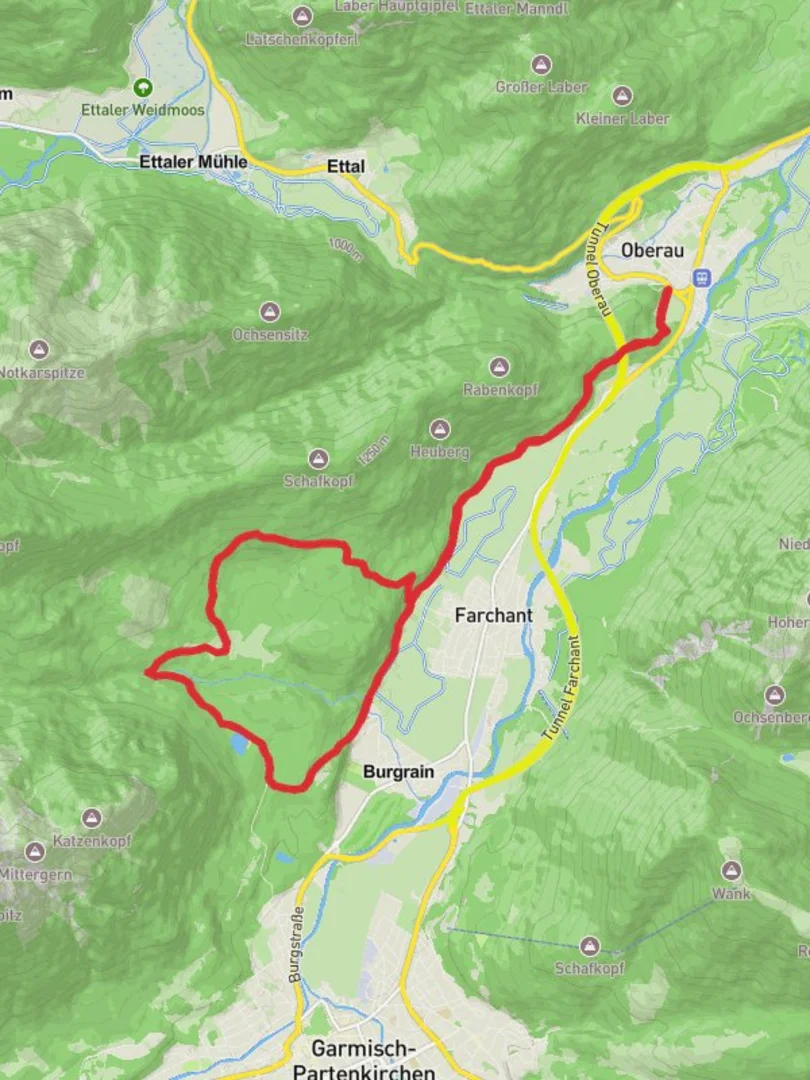 An image depicting the trail Oberau and Pfleger See Loop and its surrounding area.