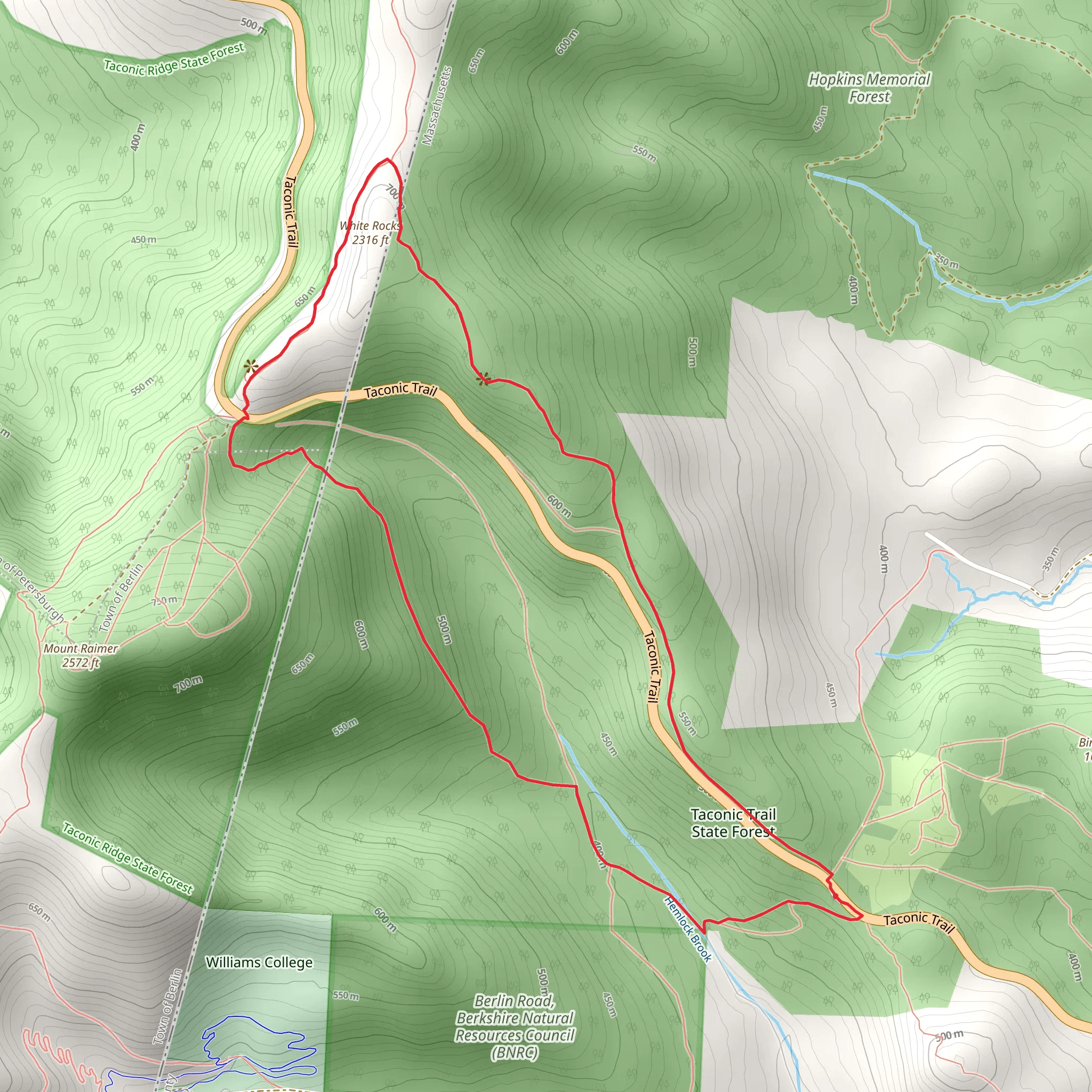 White Rocks - Taconic Trail State Forest Loop mobile static map