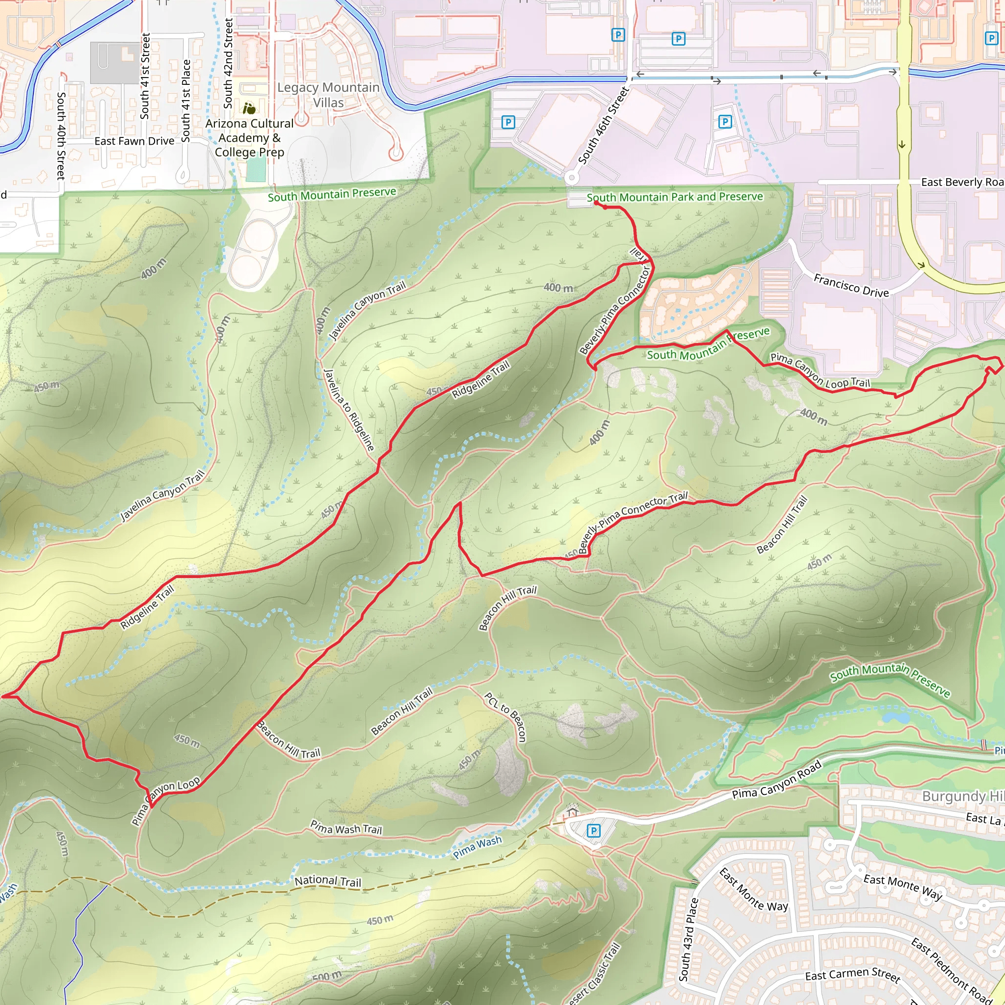 Beverly Canyon Trail and Ridgeline Trail mobile static map