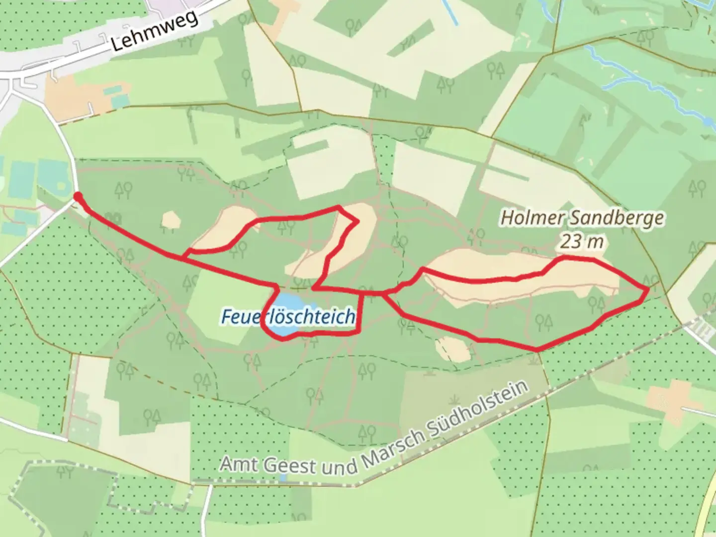 An image depicting the trail Feuerloeschteich via Suelldorf and its surrounding area.