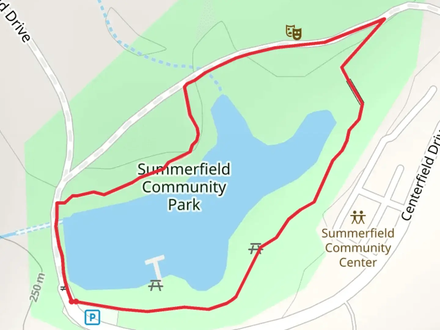 An image depicting the trail Summerfield Community Park Loop and its surrounding area.