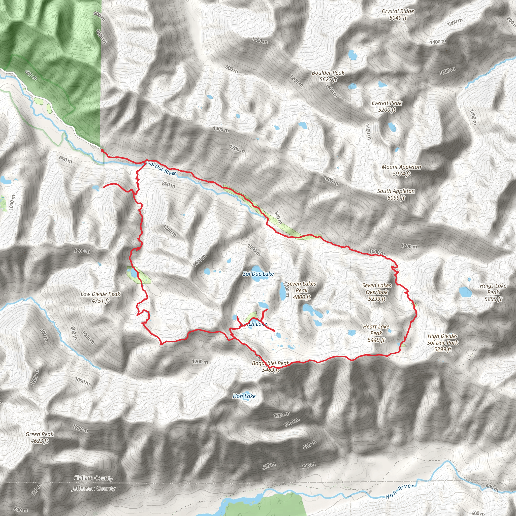 High Divide Loop (7 Lakes Basin) mobile static map