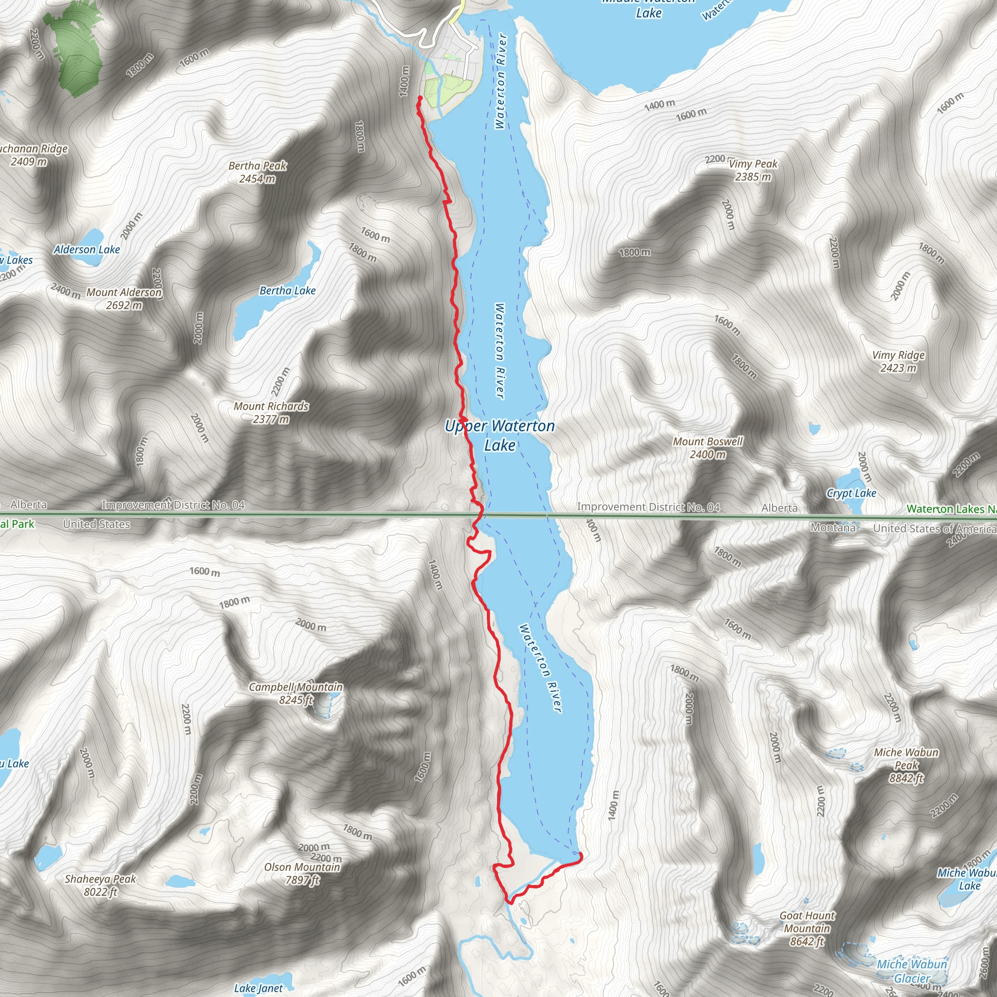 Waterton Lake Trail mobile static map