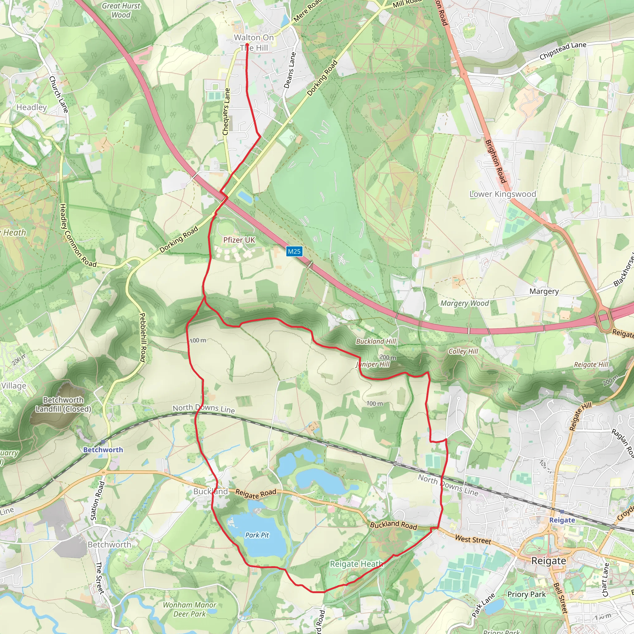 Buckland and Park Pit Loop from Walton on the Hill mobile static map