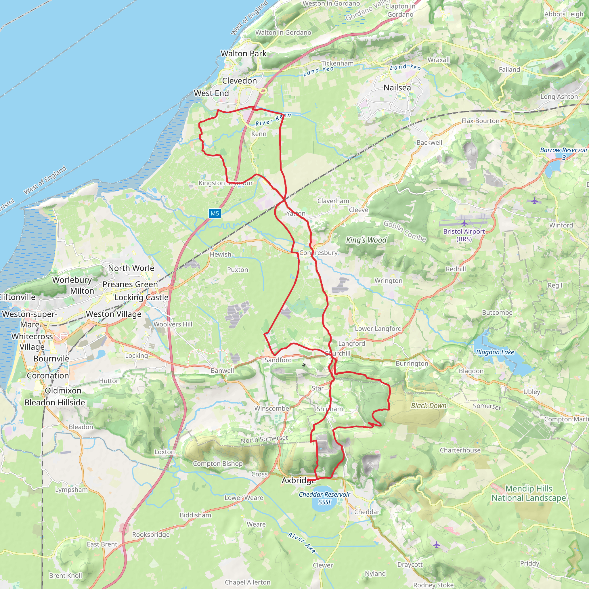 Rowberrow Warren Wood, River Park and Congresbury Moor Loop mobile static map
