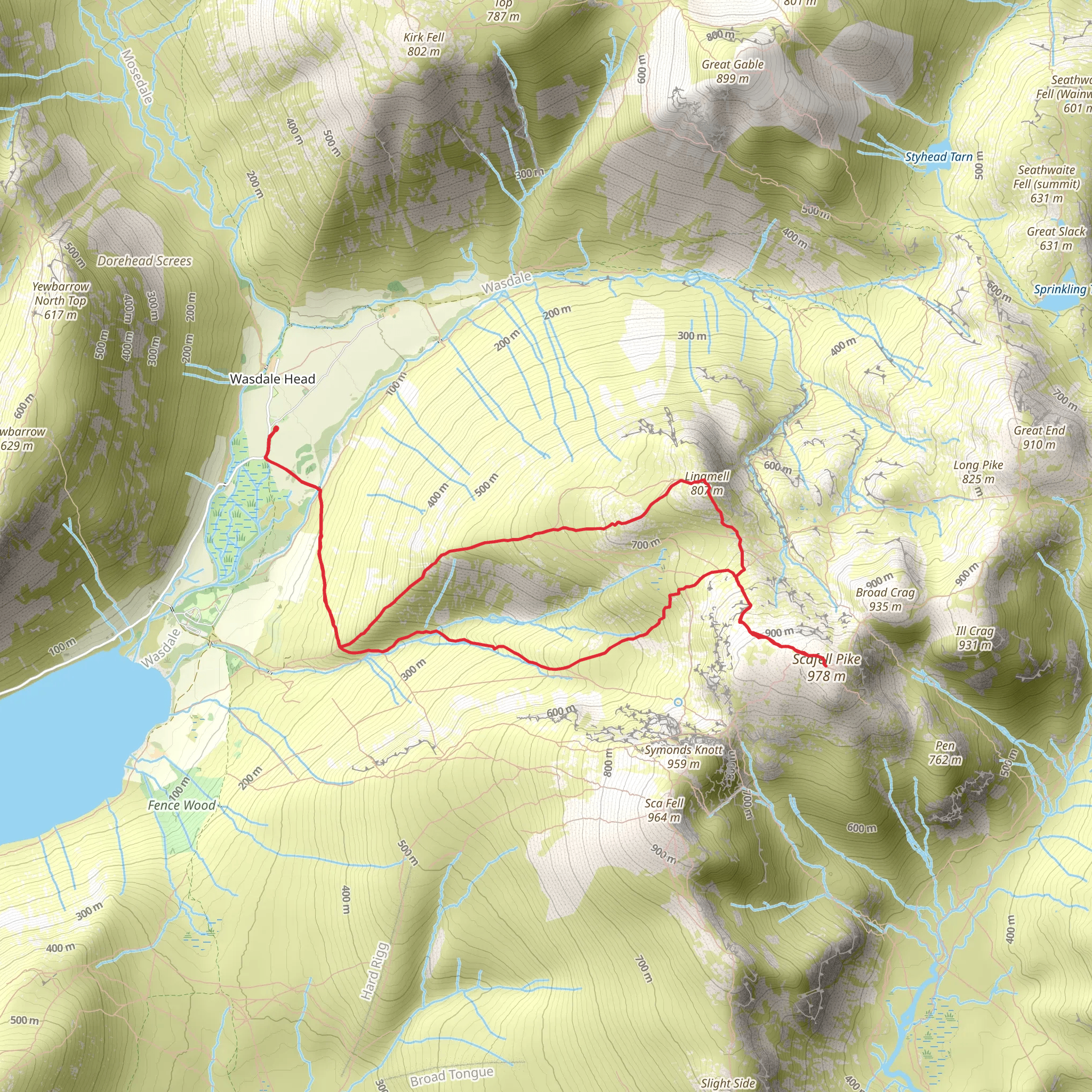 Scafell Pike and Lingmell Loop mobile static map