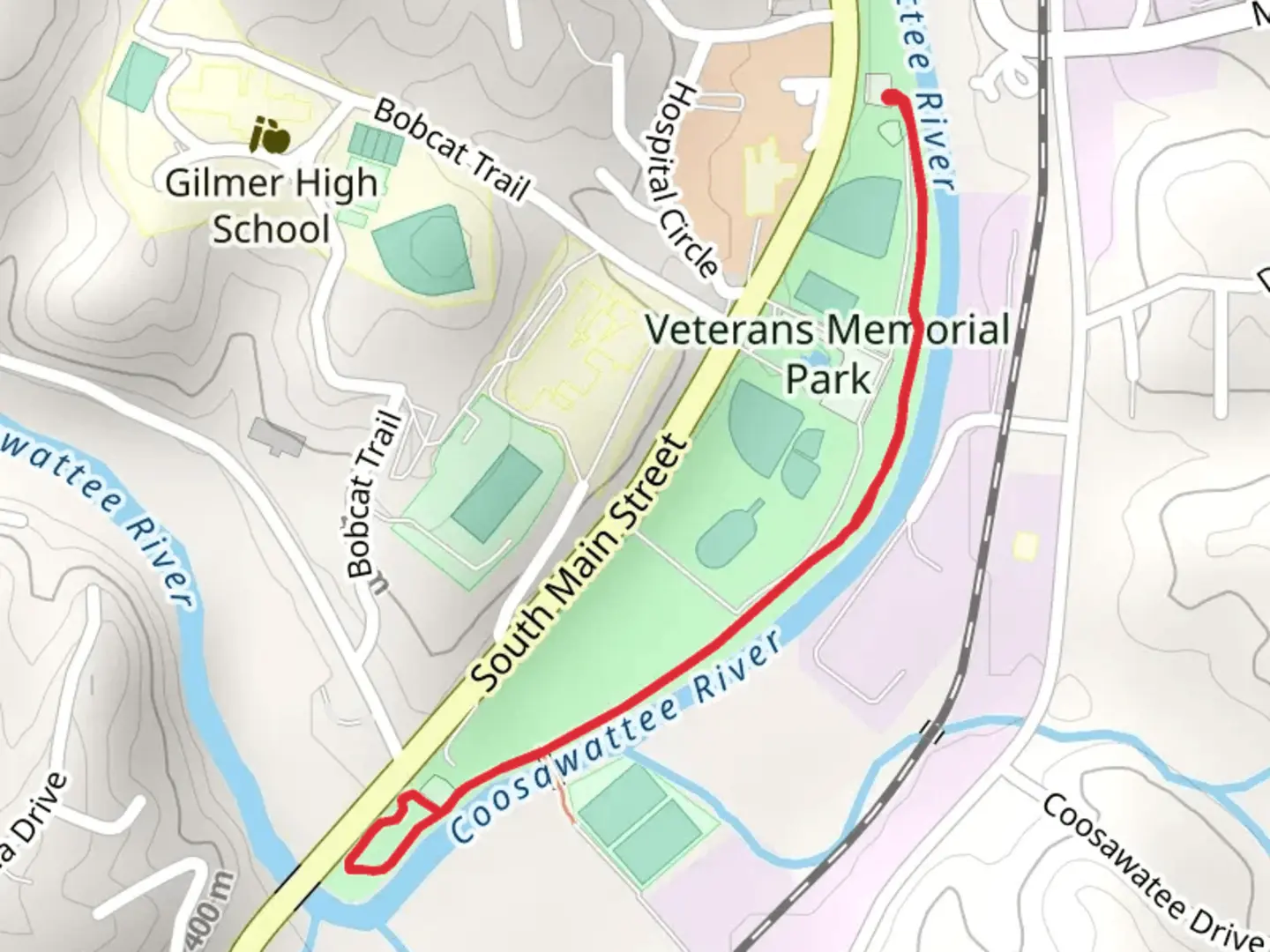 An image depicting the trail Coosawattee River Walk and its surrounding area.