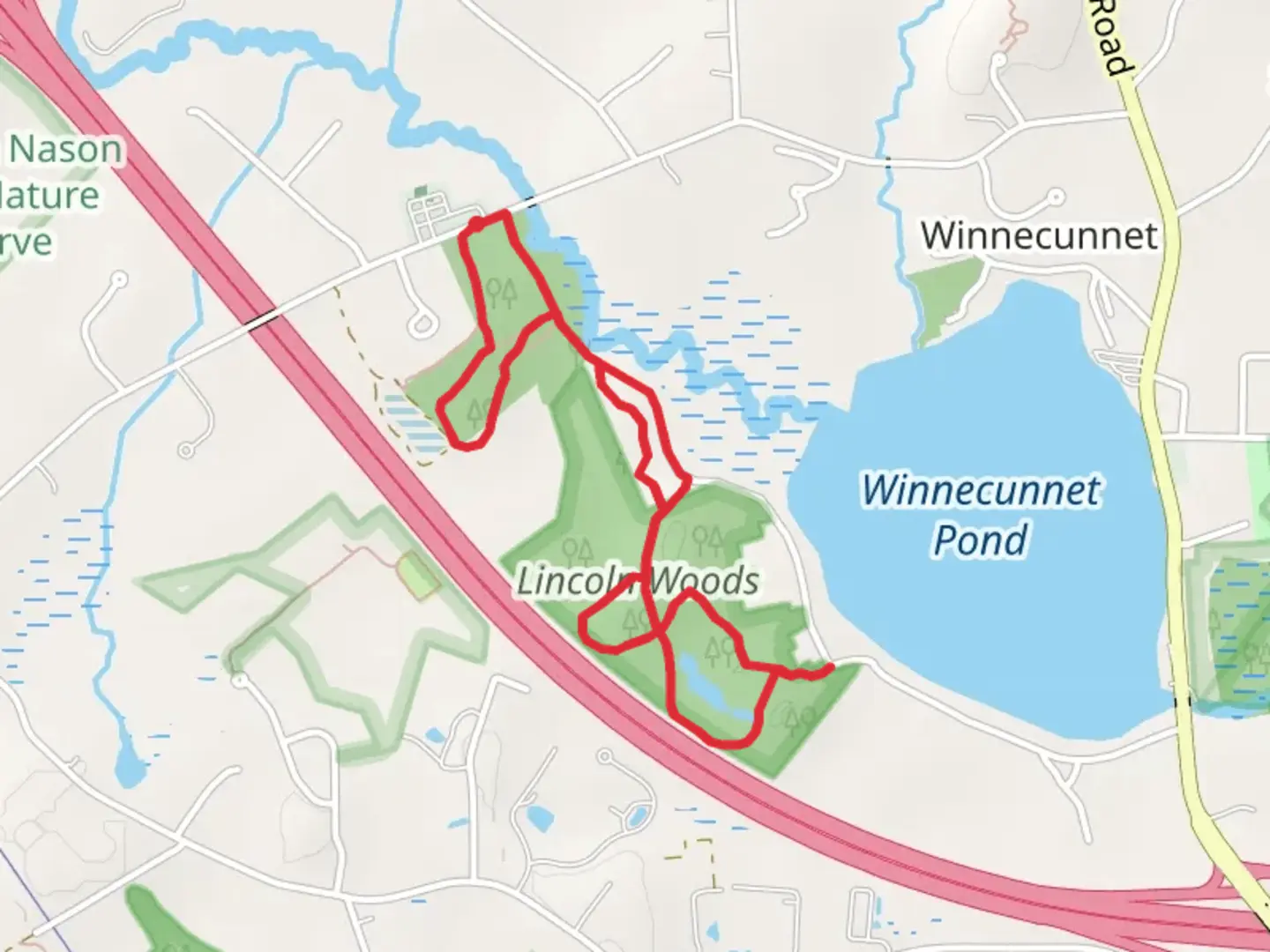An image depicting the trail Town Forest to Winnecunnet Pond Loop and its surrounding area.